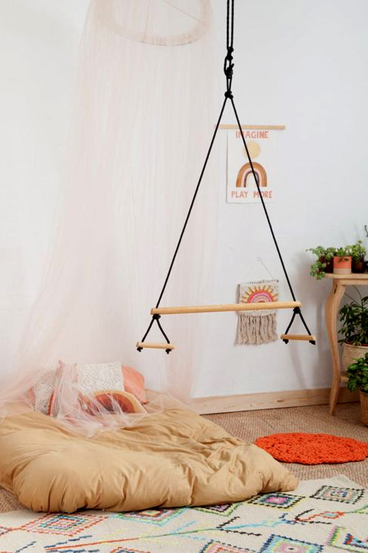 Nurnivus Trapez Ahşap Duyusal Salıncak Çocuk Aktivite Jimnastik Yoga Gelişim Salıncağı Çok Renkli fotoğrafı 7 (önizleme)