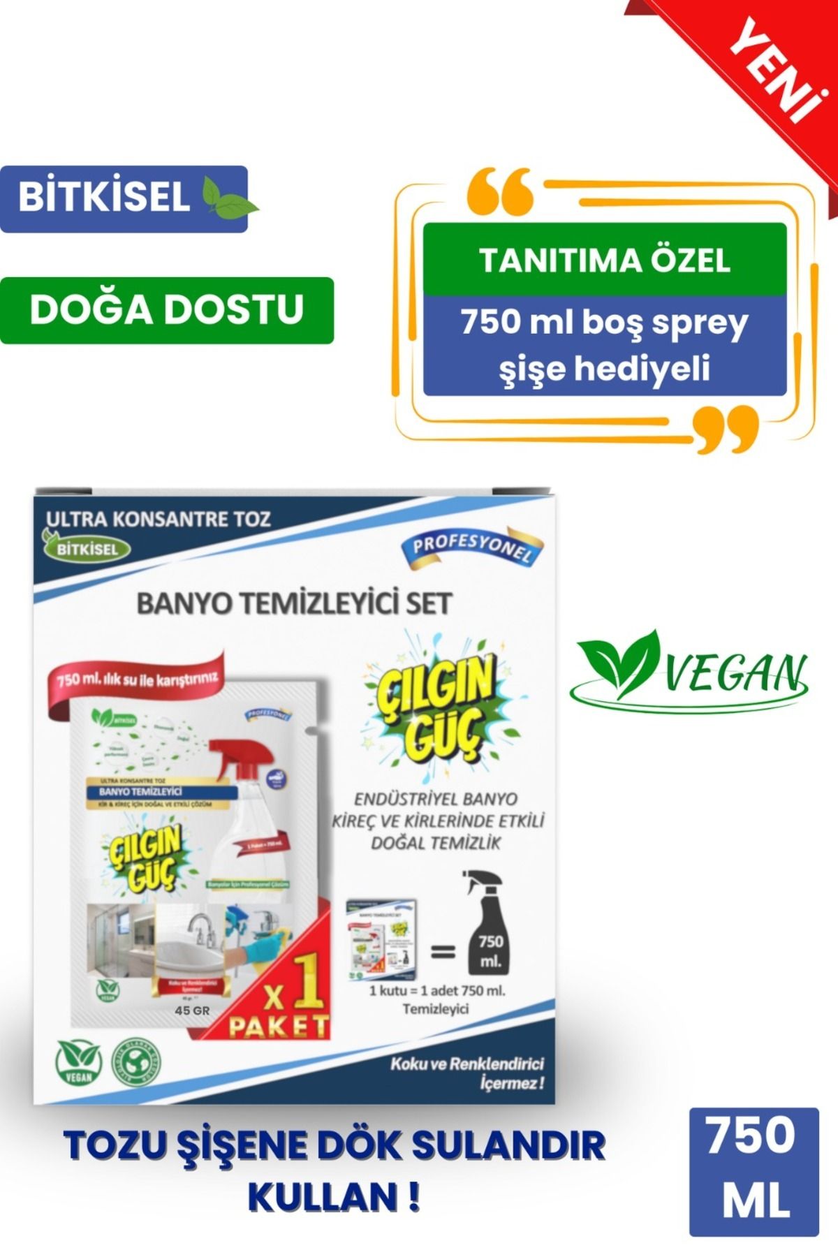 Çılgın Güç BİTKİSEL ENDÜSTRİYEL BANYO TEMİZLEYİCİ SET(KİREÇ ÇÖZÜCÜ)