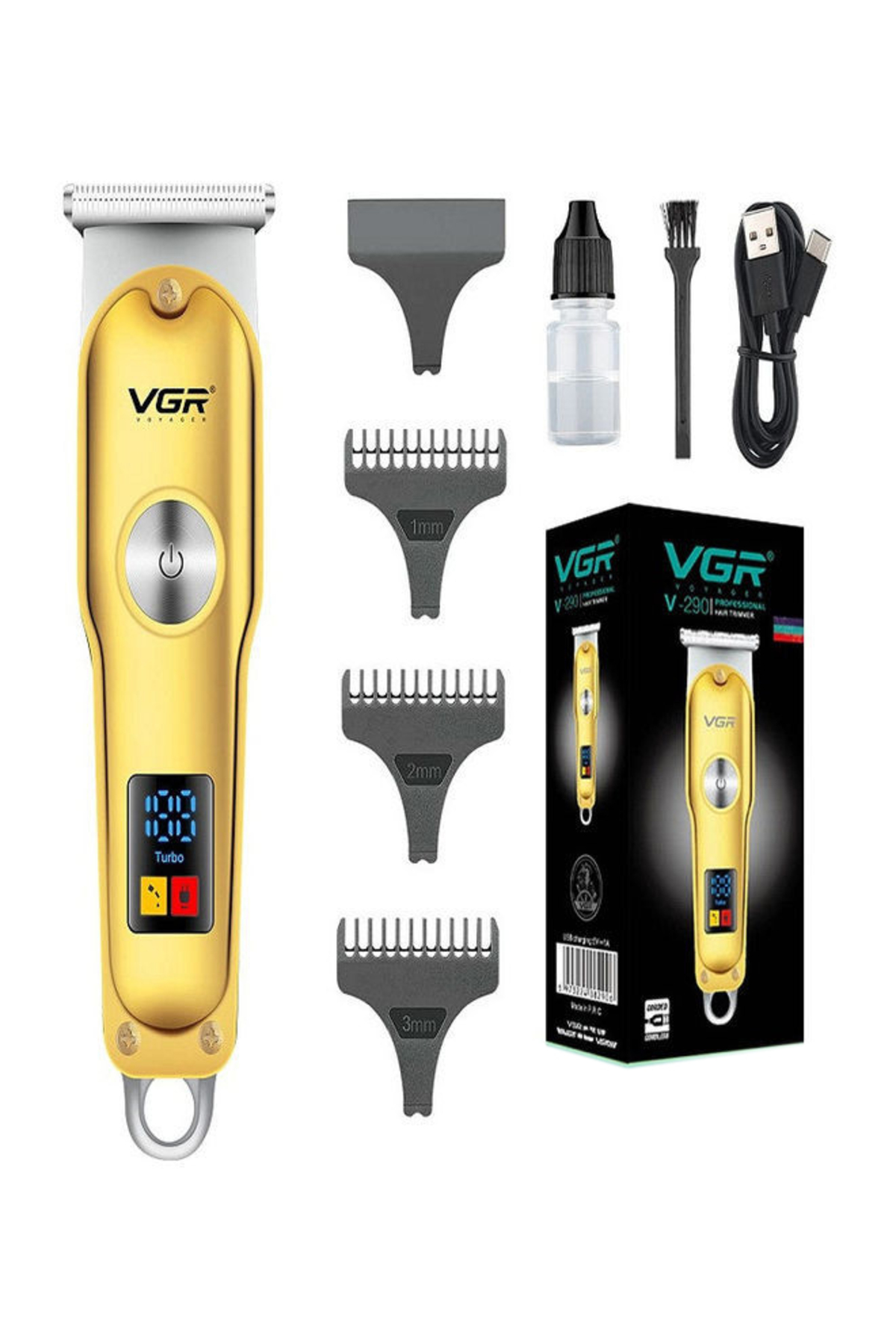 V-290 Professional Electric Rechargeable LED Display Hair Trimmer Gold TYCC28EBD841760700, one size