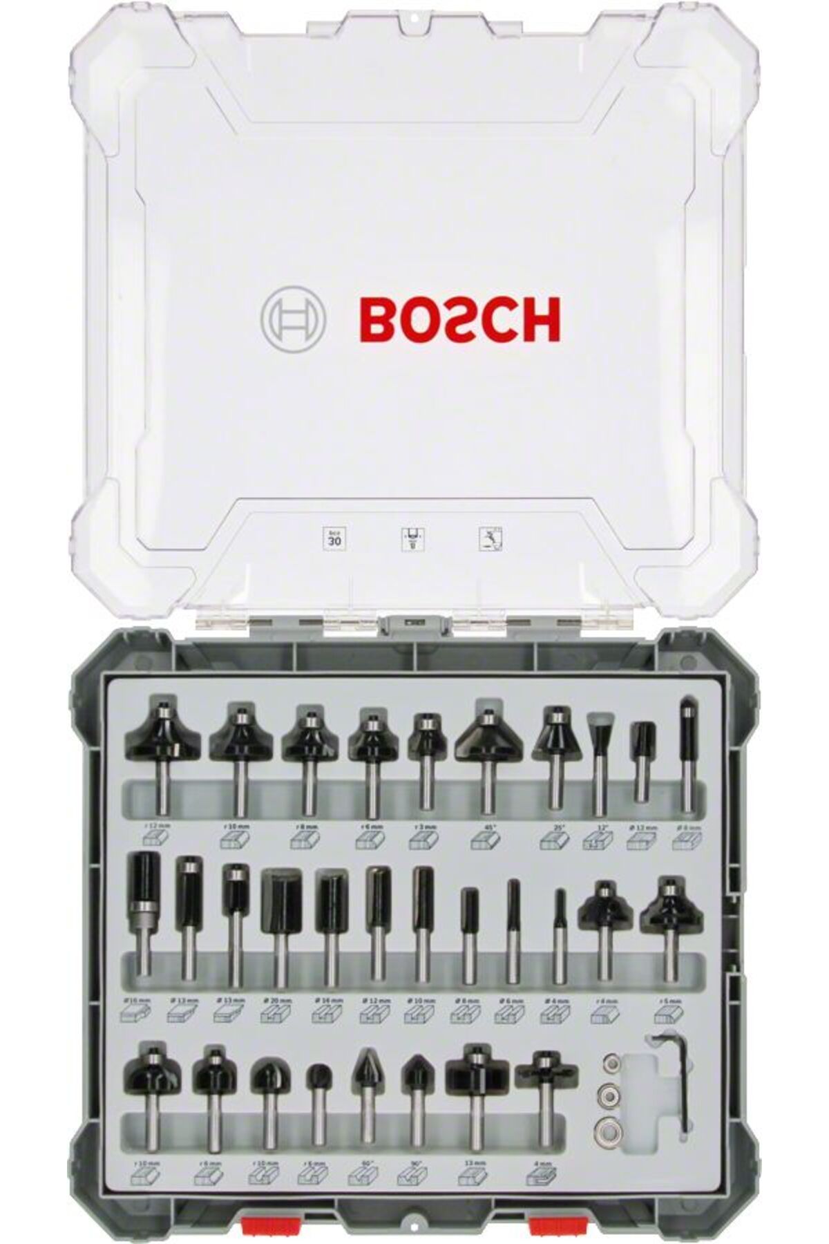 Bosch - Profesyonel 30 Parça Karışık Freze Ucu Seti 8 mm Şaftlı