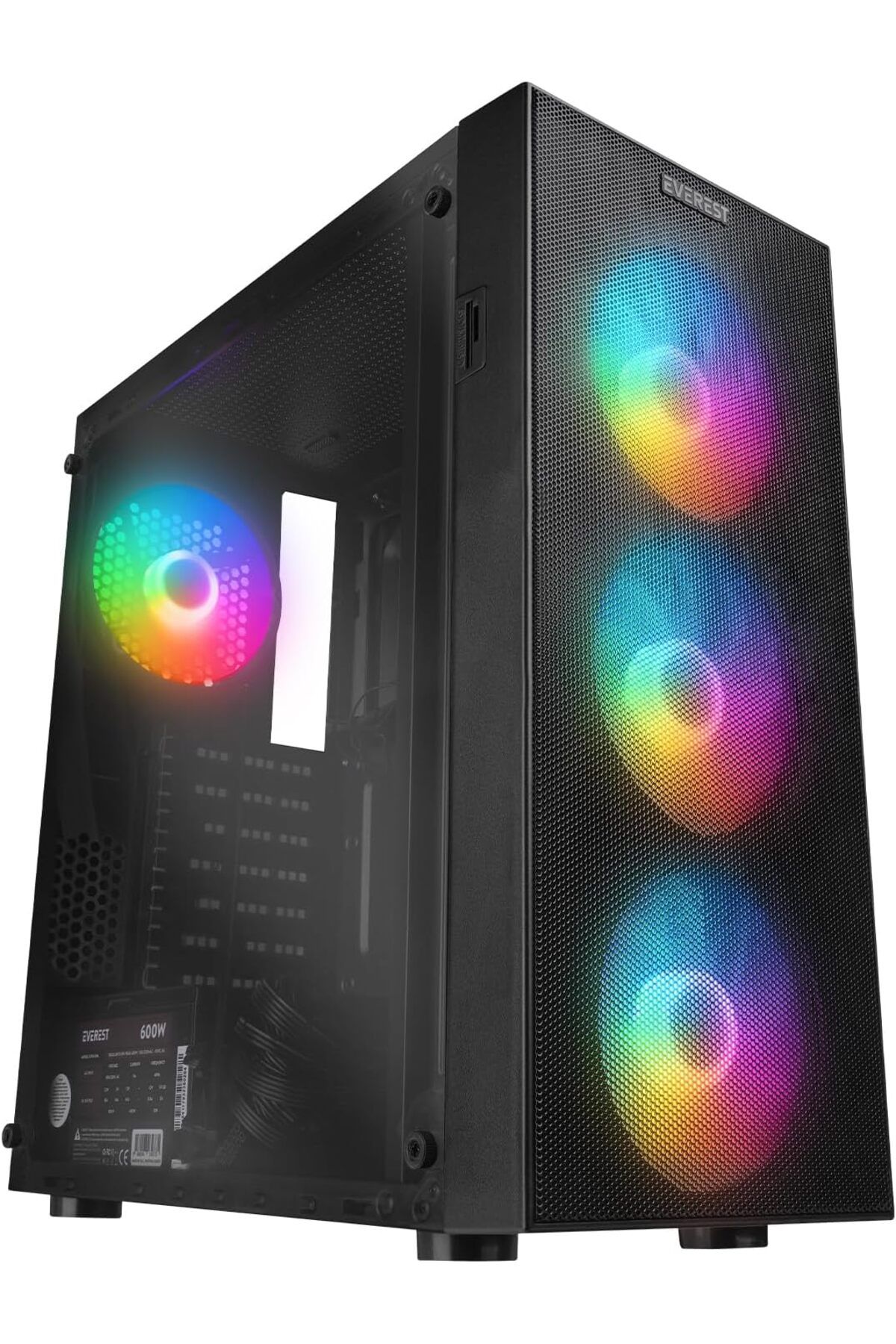 STOREMAX shpwave FACED V5 Mesh 600W Temperli Camlı 4x12CM Sabit Rainbow Fanlı ATX Mid-T Gaming Oyuncu Kasas