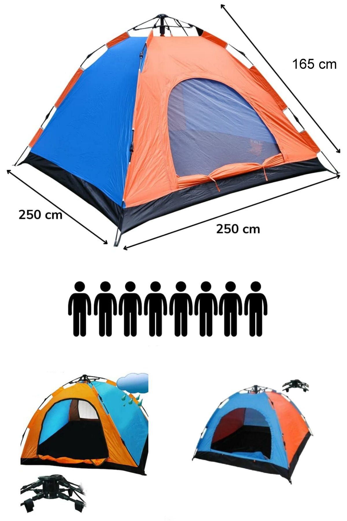 Midday 250x250 Cm Boyutunda 8 Kişilik Kolay Ve Pratik Hızlı Kurulum Otomatik Kamp Çadırı 30 Saniye Kurulum