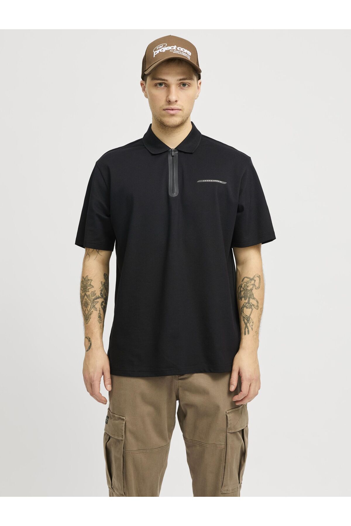 Jack & Jones J&J FUSION Pike Polo Yaka Men's Tişört White-Black