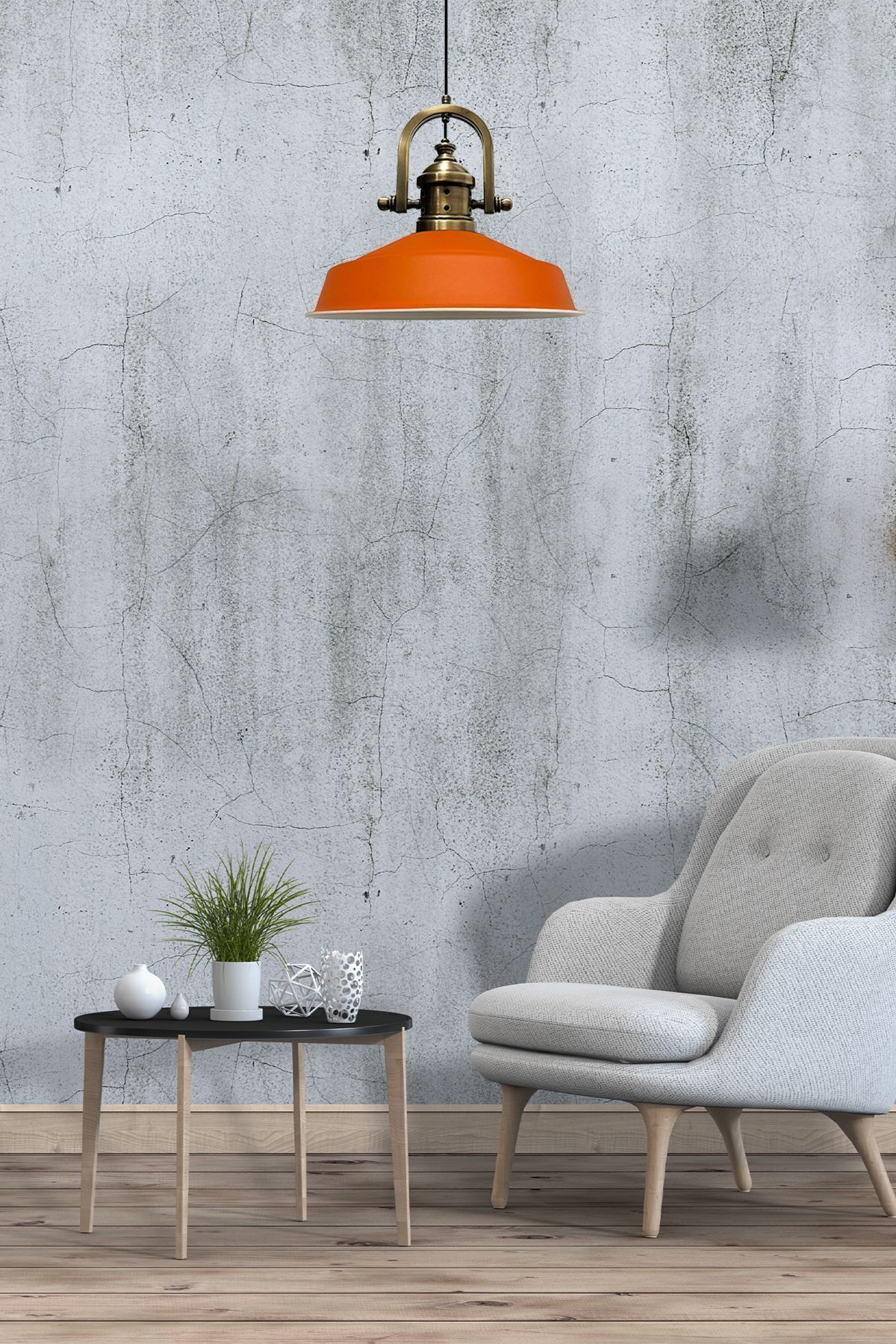 Bamyum-Asletl-Marine Industrial Vintage Hängelampe  40 cm, Orange Metall Pendelleuchte 5