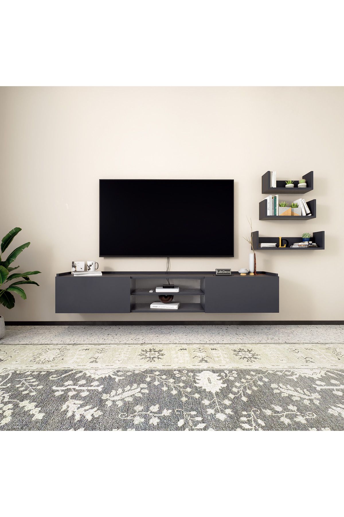 Life Li̇fedeco Tv Sehpa Üni̇tesi̇ 180 Cm 3 Lü Raf Dahi̇l Ld-2000-r9