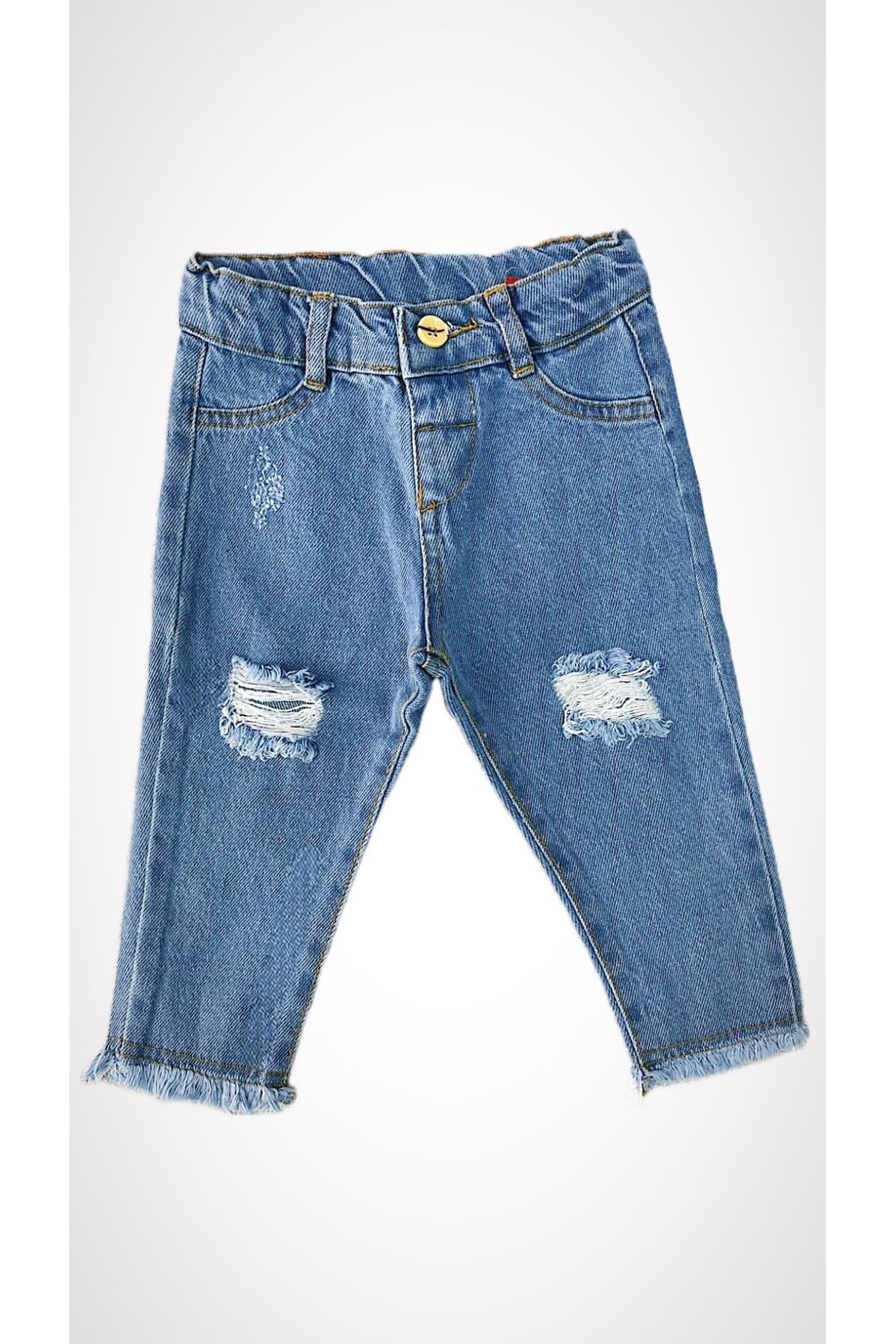 minny max Çocuk Jean Denim Kot Pantolon Yırtık Ve Paça Kesik Detaylı Beli Ayarlanabilir Lastikli fotoğrafı 2 (önizleme)