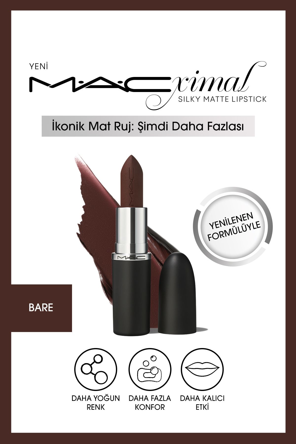 M.A.C Silky Matte Lipstick Nemlendirme Etkili Yoğun Renk Sağlayan Ruj -BARE MACXIMAL 3.5GM