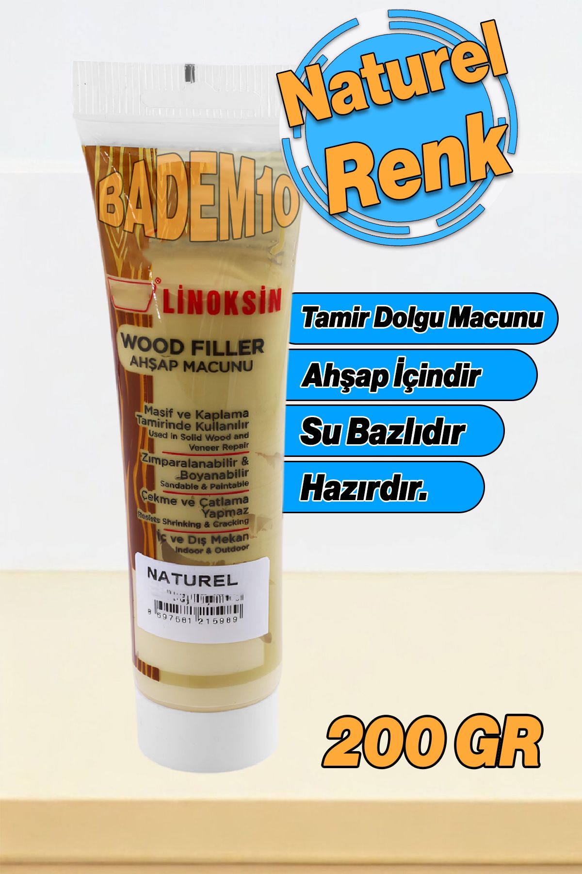 Badem10 Ahşap Parke Tamir Macunu Naturel Mobilya Dolgu Çatlak Çizik Giderme 200 Gr Kullanıma Hazır Macun