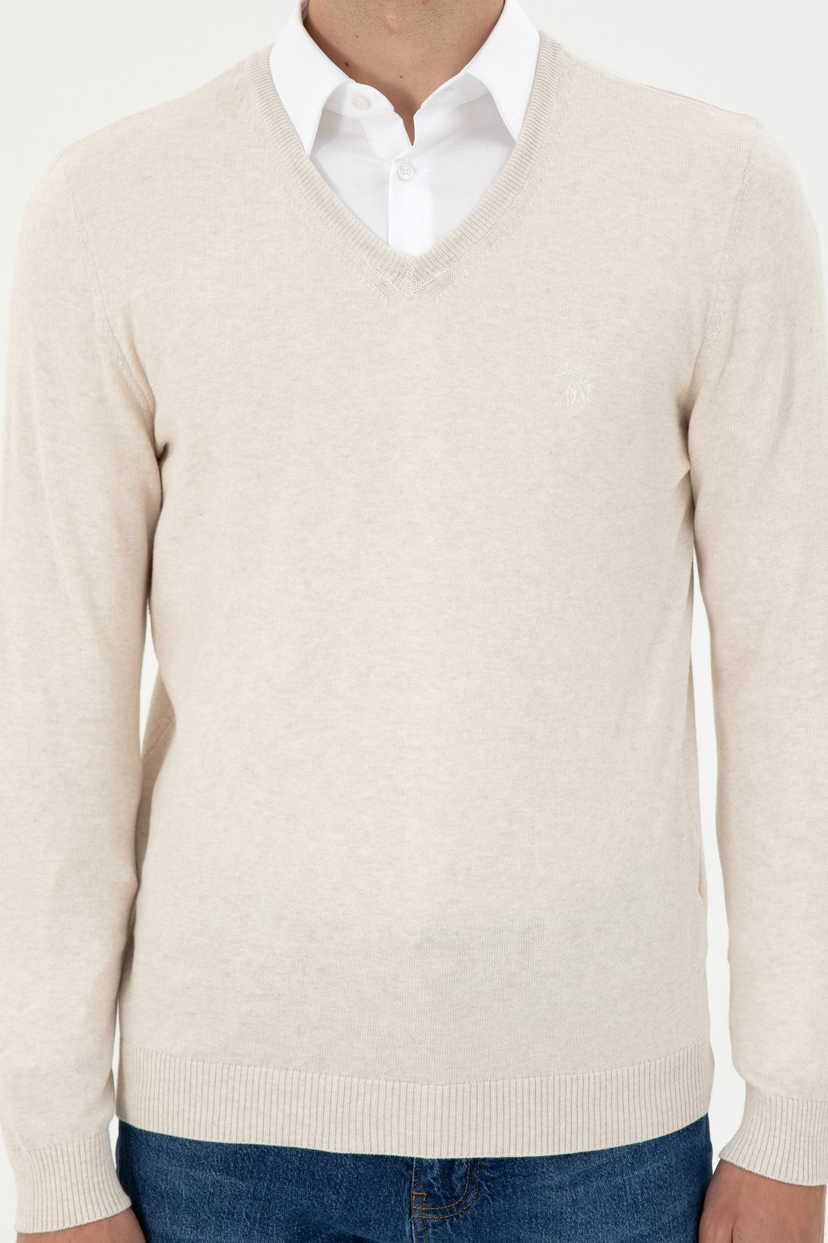 U.S. Polo Assn.-Men's Cream Melange Basic Sweater 50294764 -Vr159 6