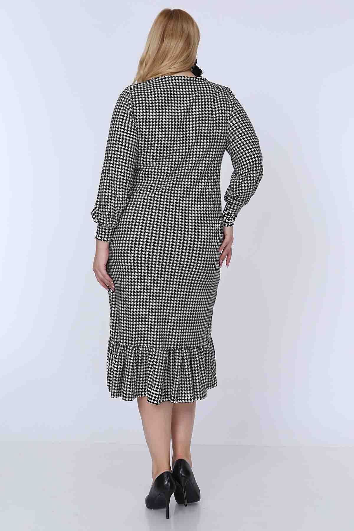 modayız-Women's Black Houndstooth Skirt Frilly Dress 7F-0779 3