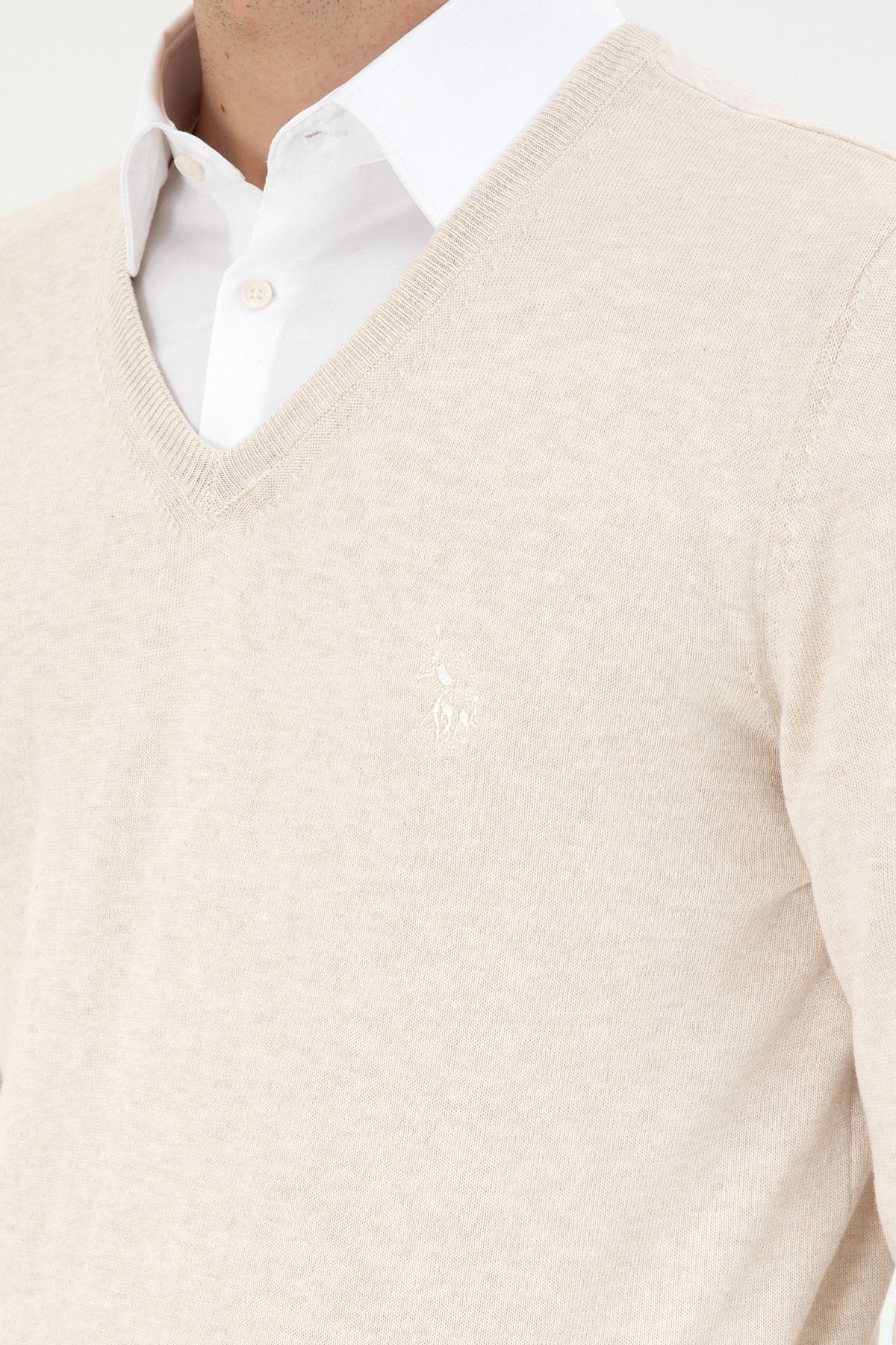 U.S. Polo Assn.-Men's Cream Melange Basic Sweater 50294764 -Vr159 7