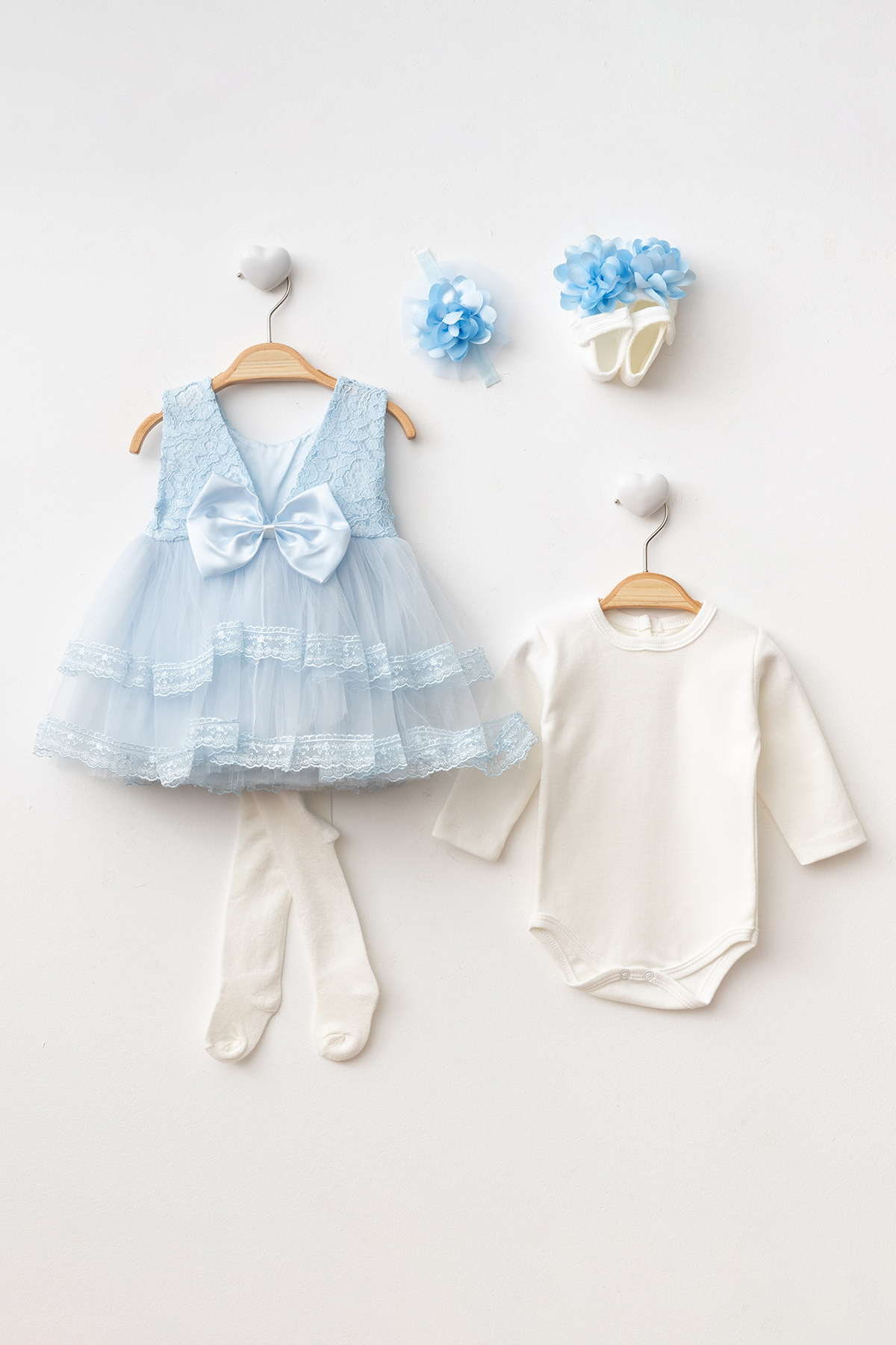 Ponpon Baby Kız bebek çiçekli ceketli 6 parça lüks mevlüt elbisesi yenidoğan elbise bebek hediyelik fotoğrafı 2 (önizleme)