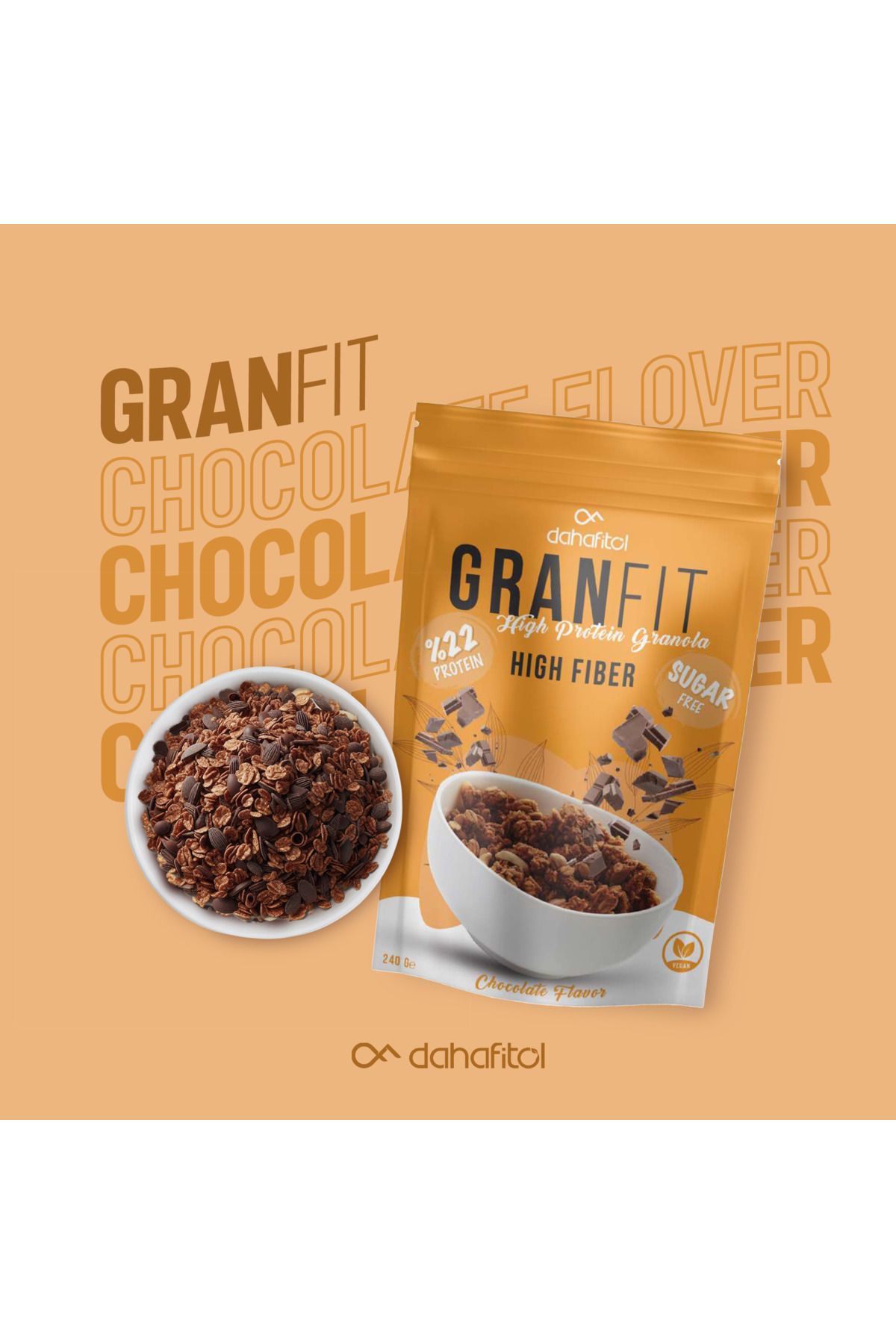 Dahafitol Granfit Çikolata Aromalı Yüksek Proteinli Şekersiz Granola 240 gr