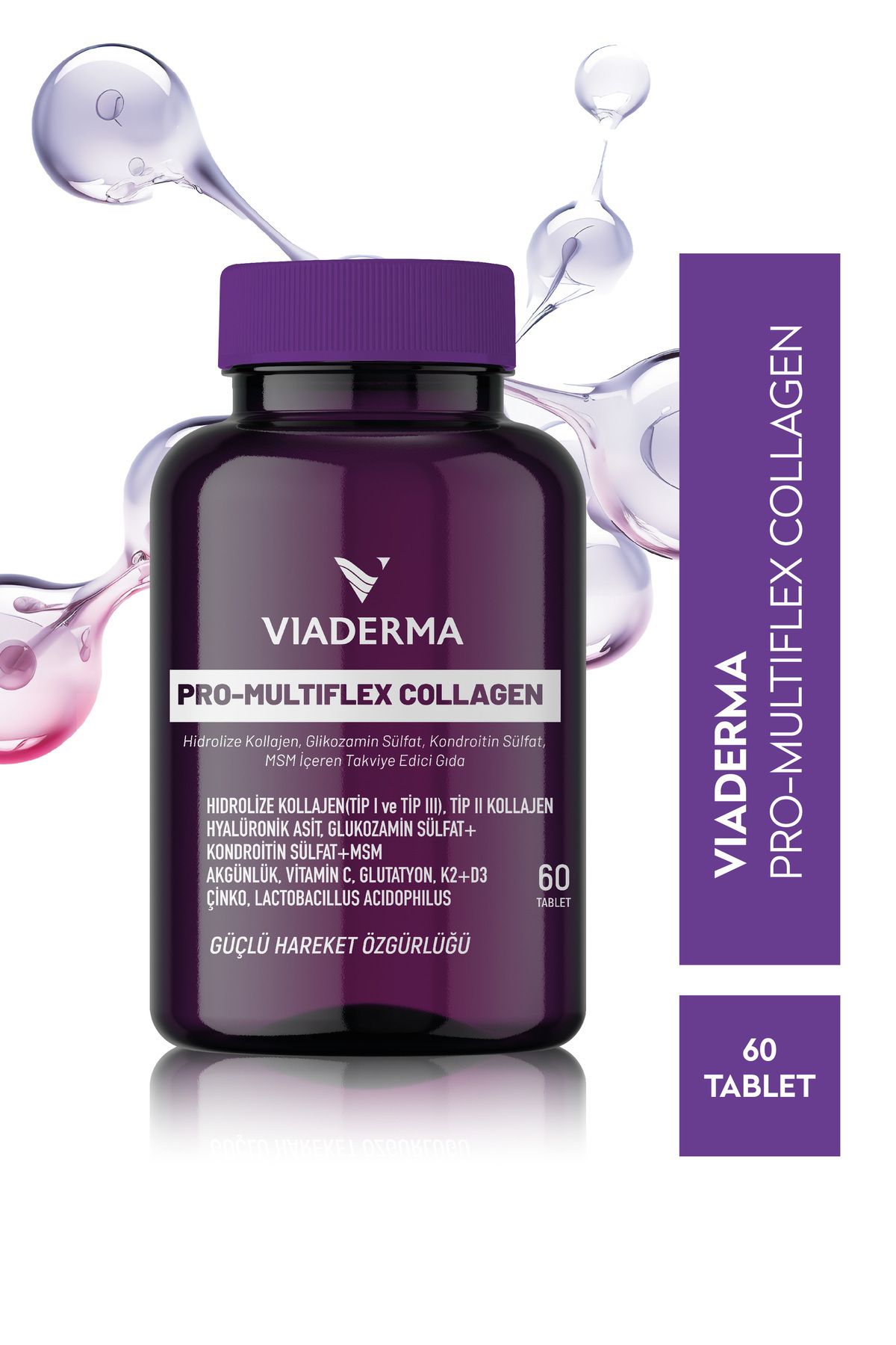 Viaderma Pro-multiflex Collagen Kolajen Tip1 Tip2 & Tip3 Glukozamin Sülfat Kondroitin Sülfat Çinko 60 Adet