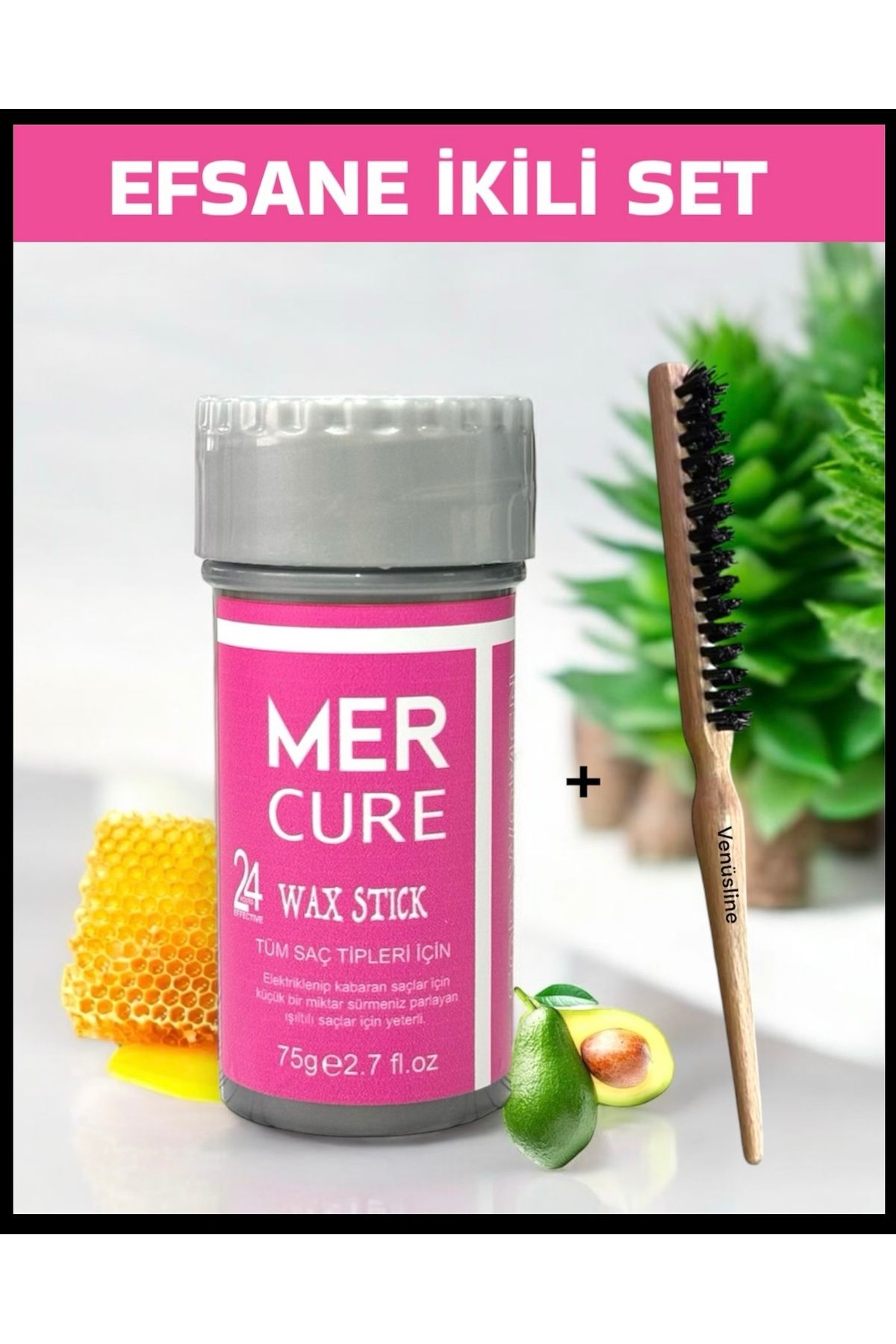 Mercure Hair Wax Stick 75gr - Berberstıckwax Saç Sabitleyici+Topuz Fırçası