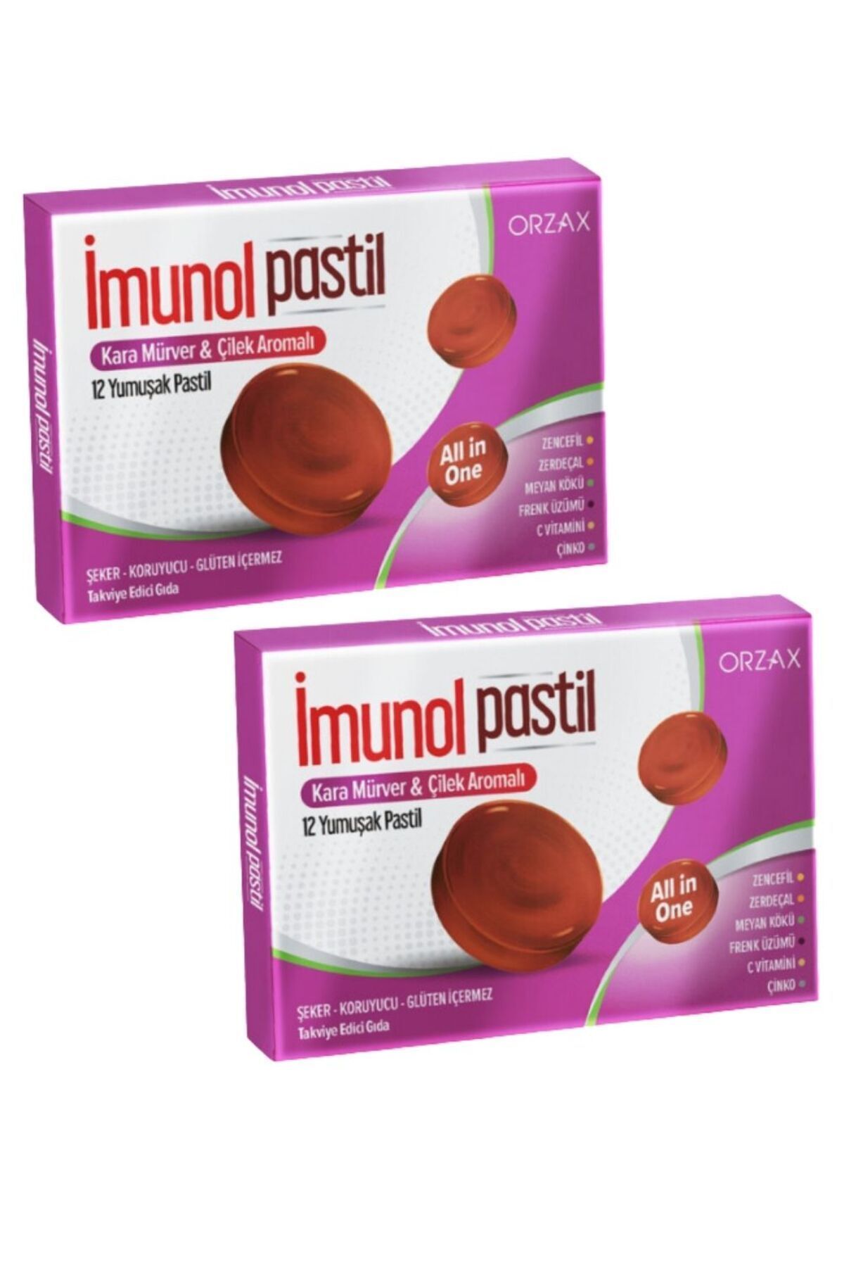 İmunol İmunol Karamürver & Çilek Aromalı 12 Pastil x 2 Adet