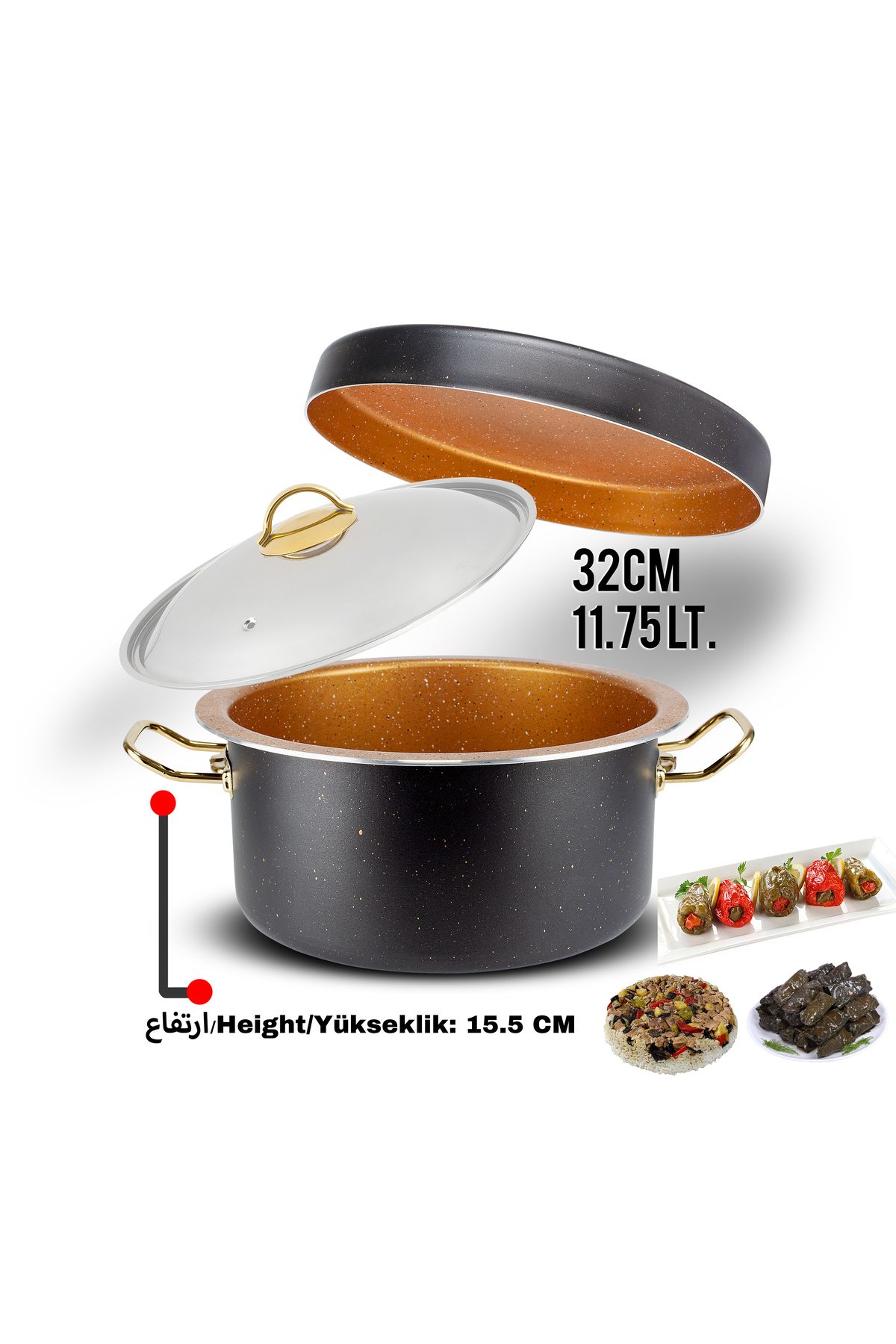 Dora Granitta ADC 32cm Sarma, Dolma, Maklube Tenceresi Metal Kapaklı