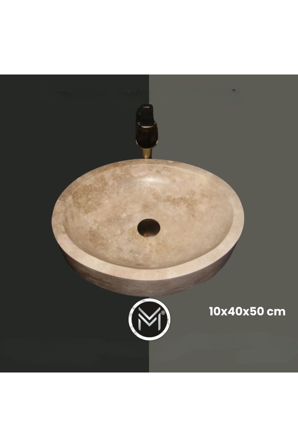 MermerMaden Hale Traverten Oval Tasarım Lavabo