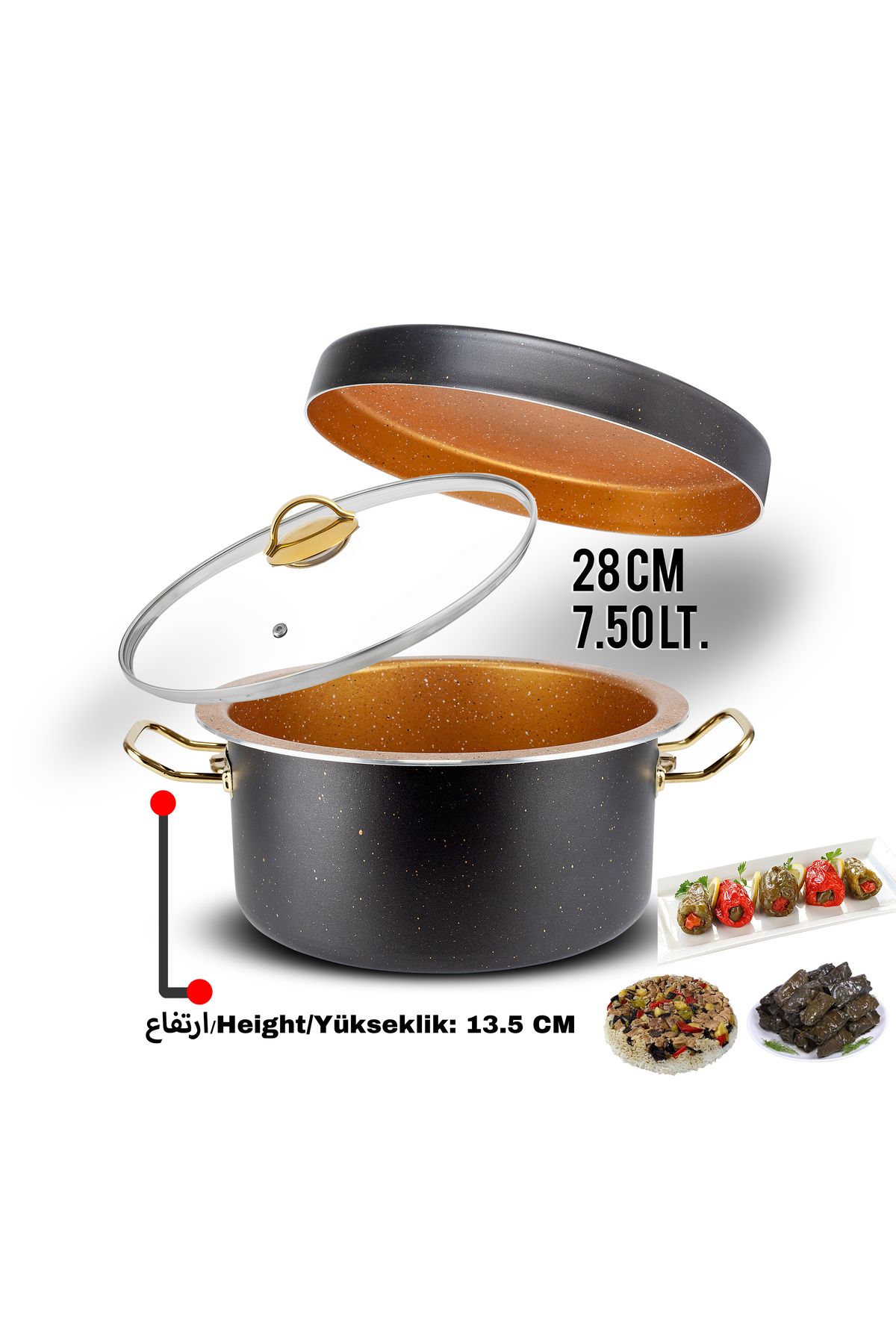 Dora Granitta ADC 28cm Sarma, Dolma, Maklube Tenceresi Cam Kapaklı