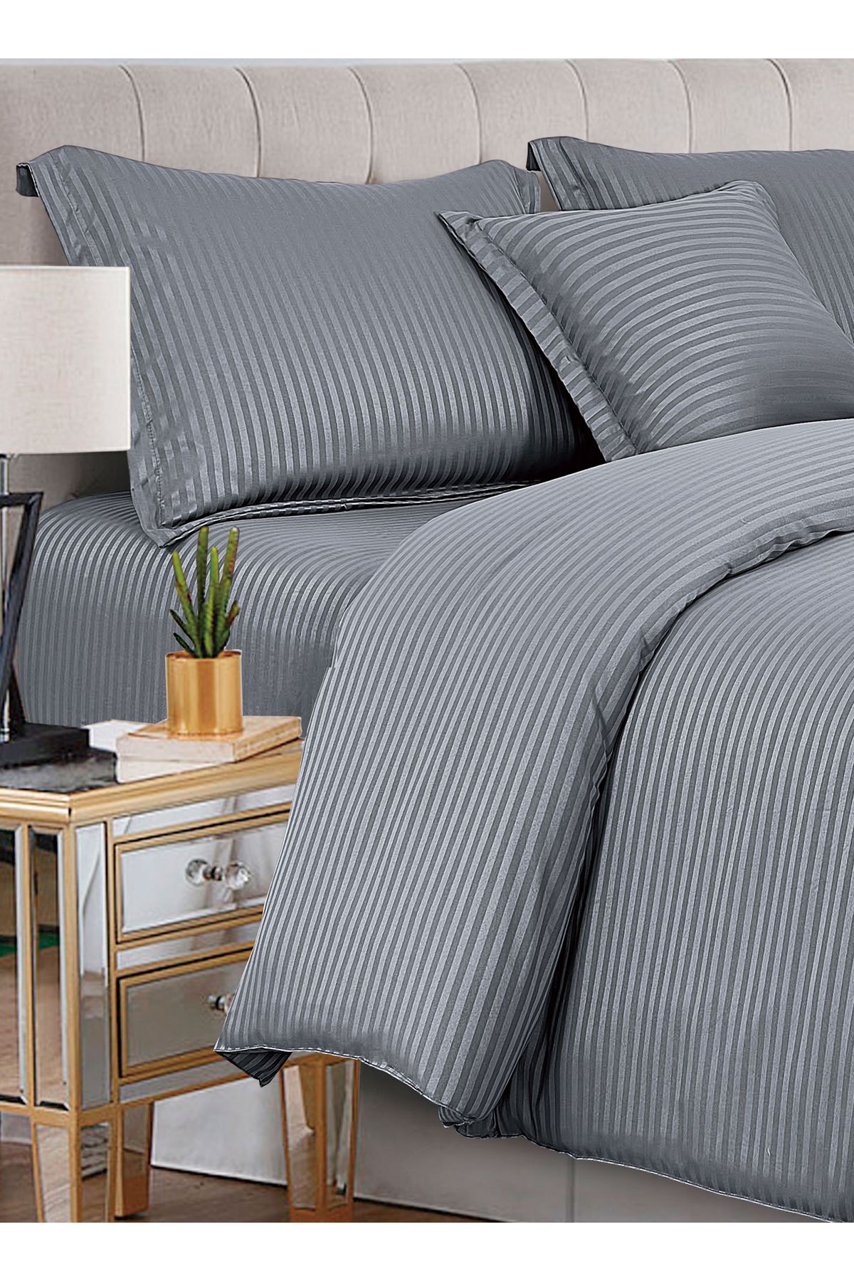 Generic-Hotel Stripe soft Comforter Set, Single Size (160X210 CM) 4 Pieces, Horizontal Striped Pattern 6
