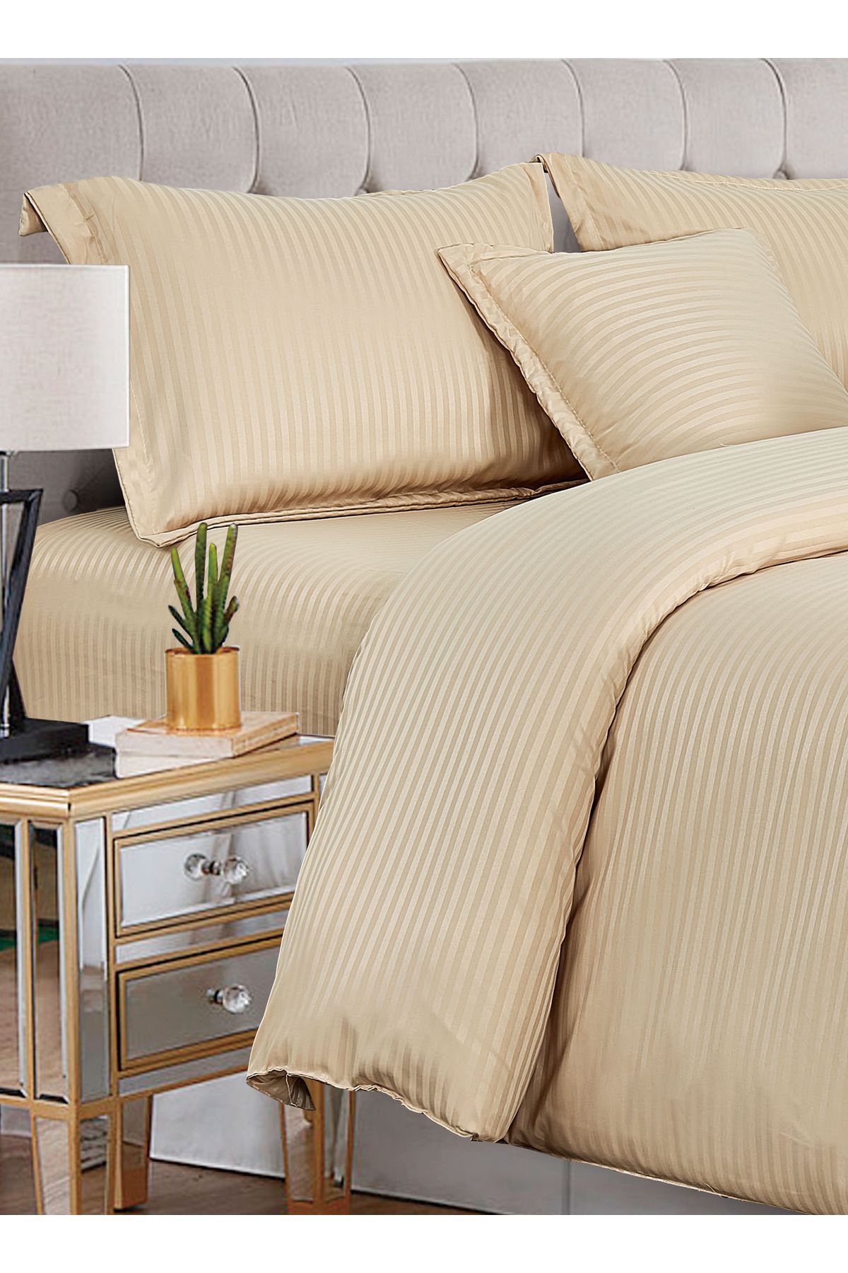 Generic-Hotel Stripe soft Comforter Set, Single Size (160X210 CM) 4 Pieces, Horizontal Striped Pattern 6