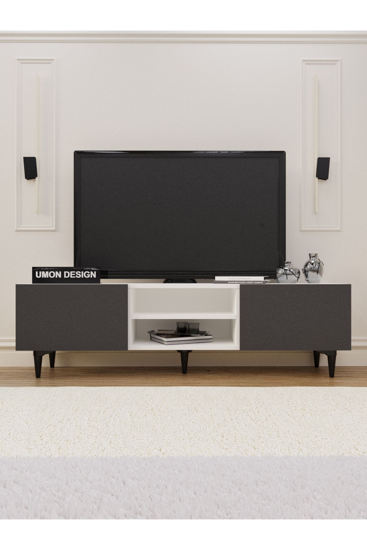 umondesign Agora Tv Ünitesi 150 Cm Üç Kapaklı Raflı Ayaklı Tv Sehpası