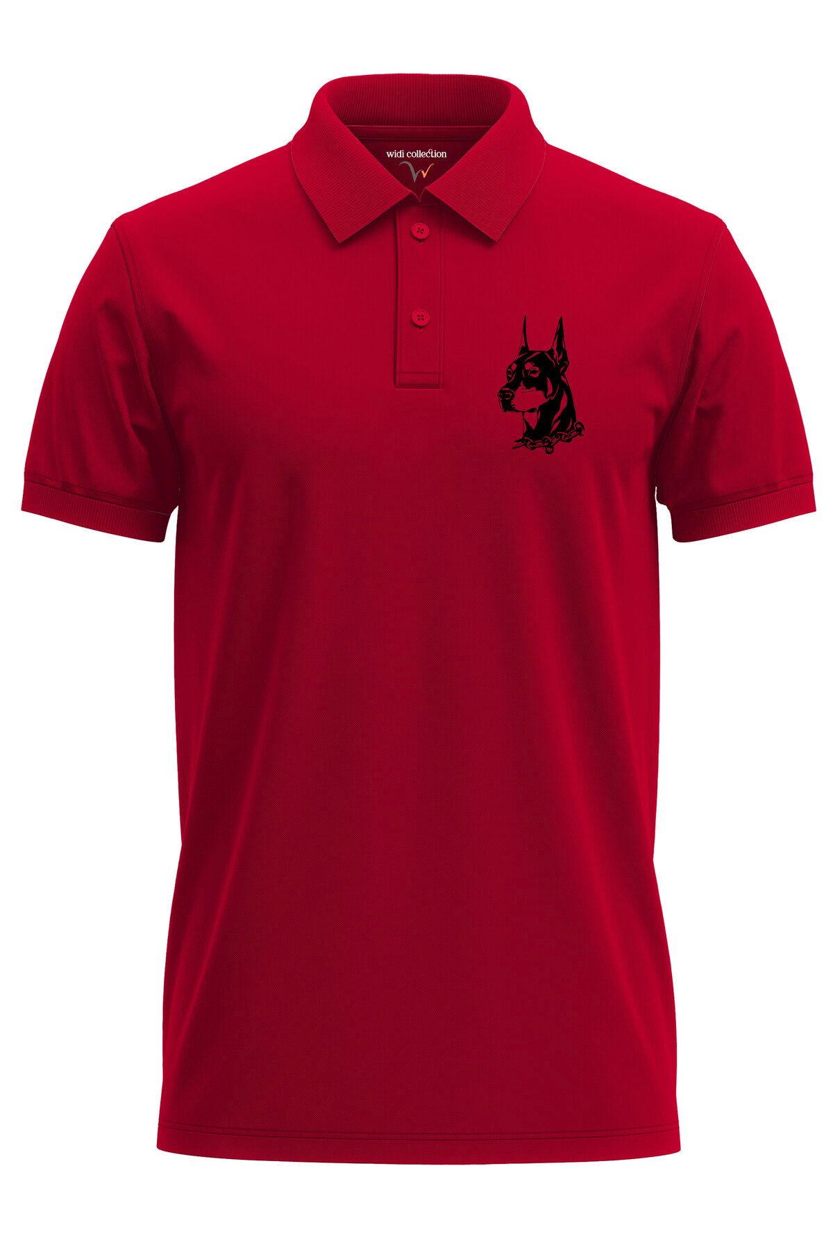 WİDİ Doberman Köpek Baskılı Şık %100 Pamuk Regular Fit Polo Yaka T-Shirt