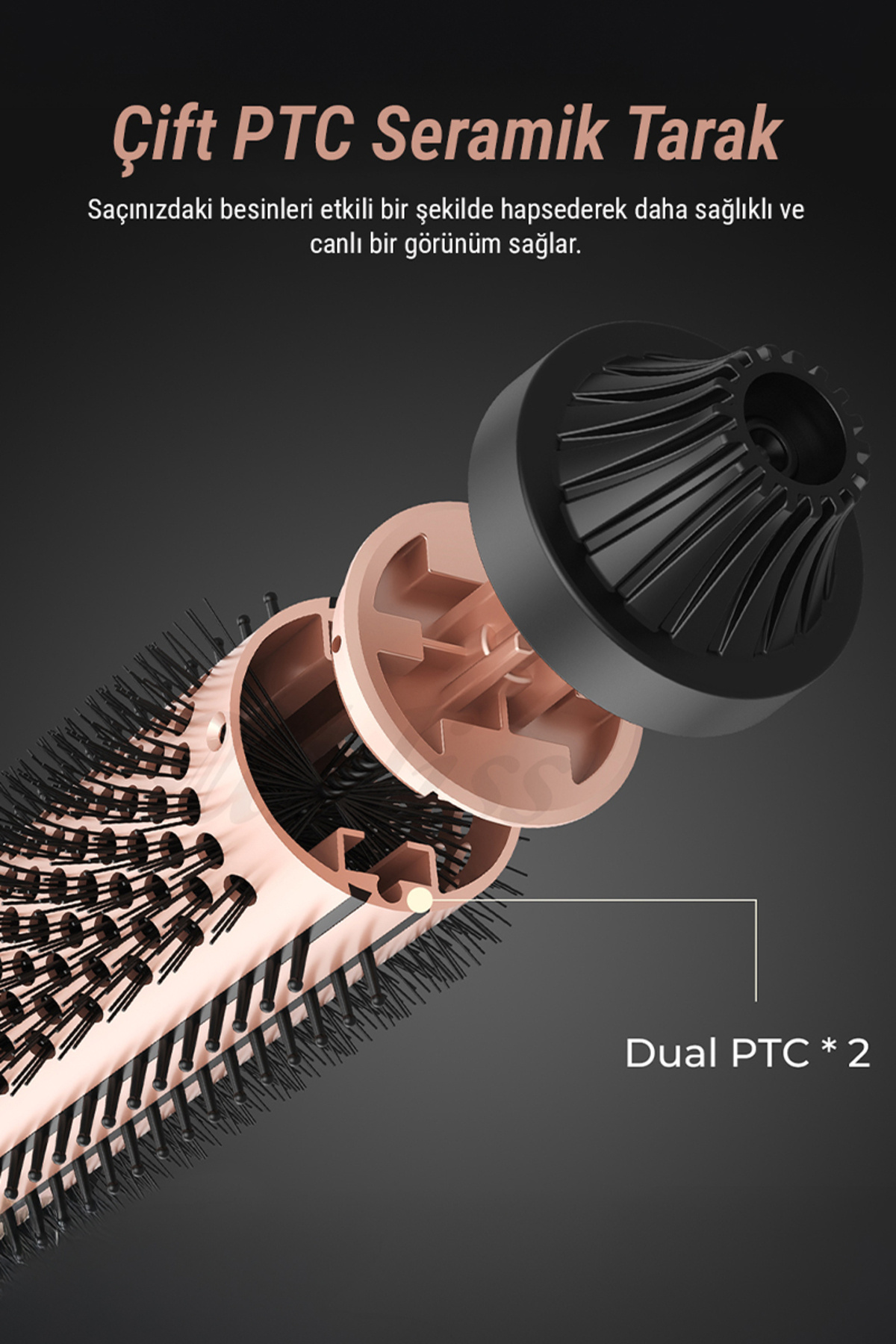 VERYFİT-38 mm Dual Ptc 3 in 1 Lcd Display Ionic Thermal Brush Hair Styler - Straightener Comb 6