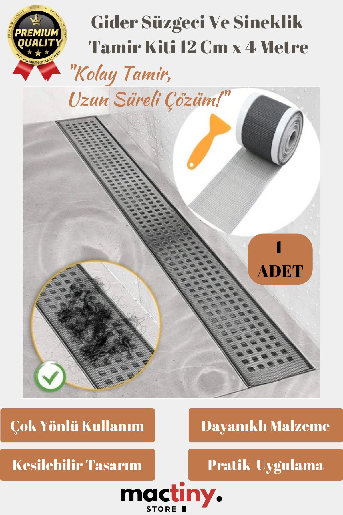 Mactiny Ürün Kaliteli  Sağlam Şık Gider Süzgeci ve Sineklik Tamir Kiti 12 cm x 4 metre