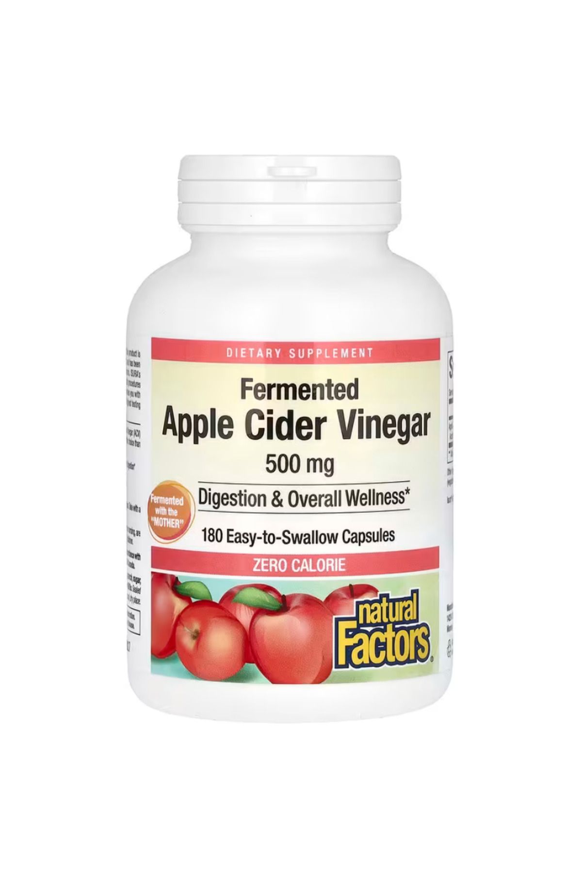 Natural Factors , Fermented Apple Cider Vinegar, 500 Mg, 180 Easy To Swallow Capsules vr65