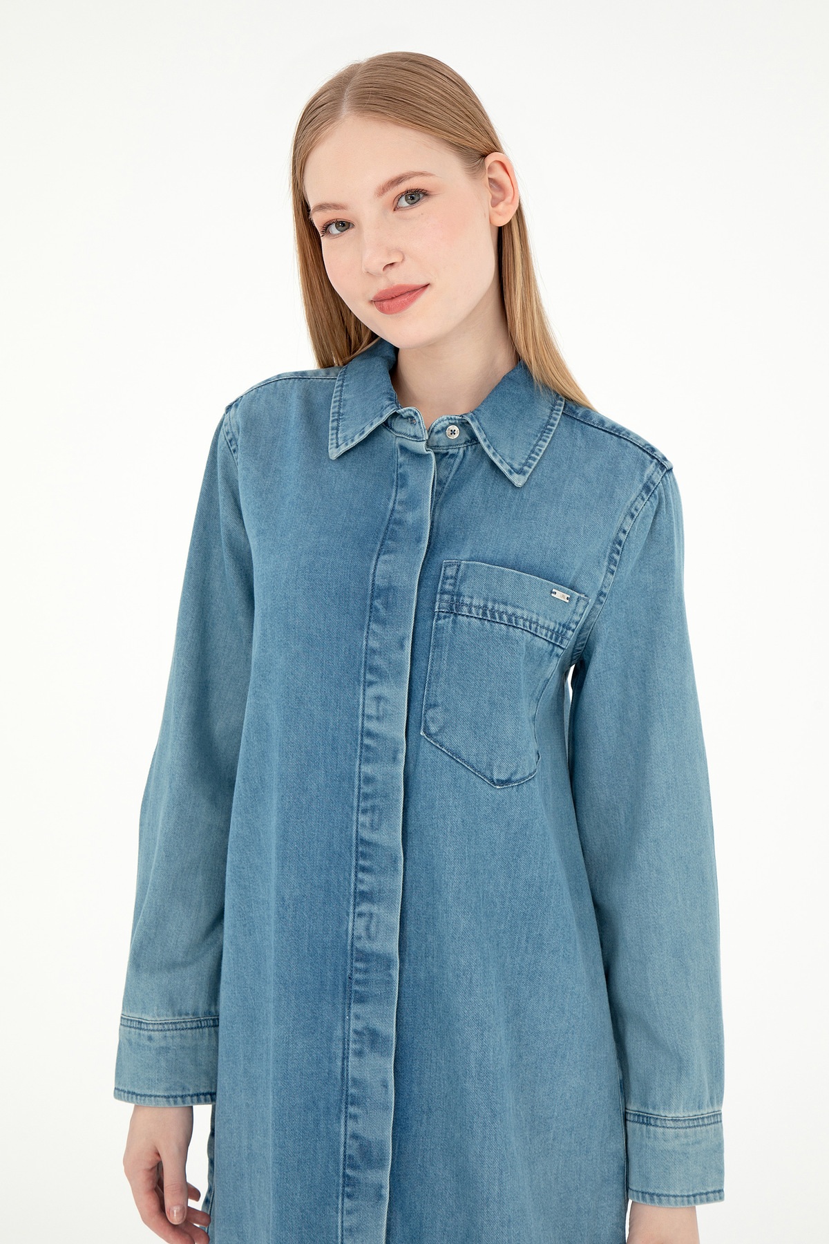 U.S. Polo Assn.  Kadın Mavi Mini Boy Jean Elbise 50289334-DN0022 - Görsel 2