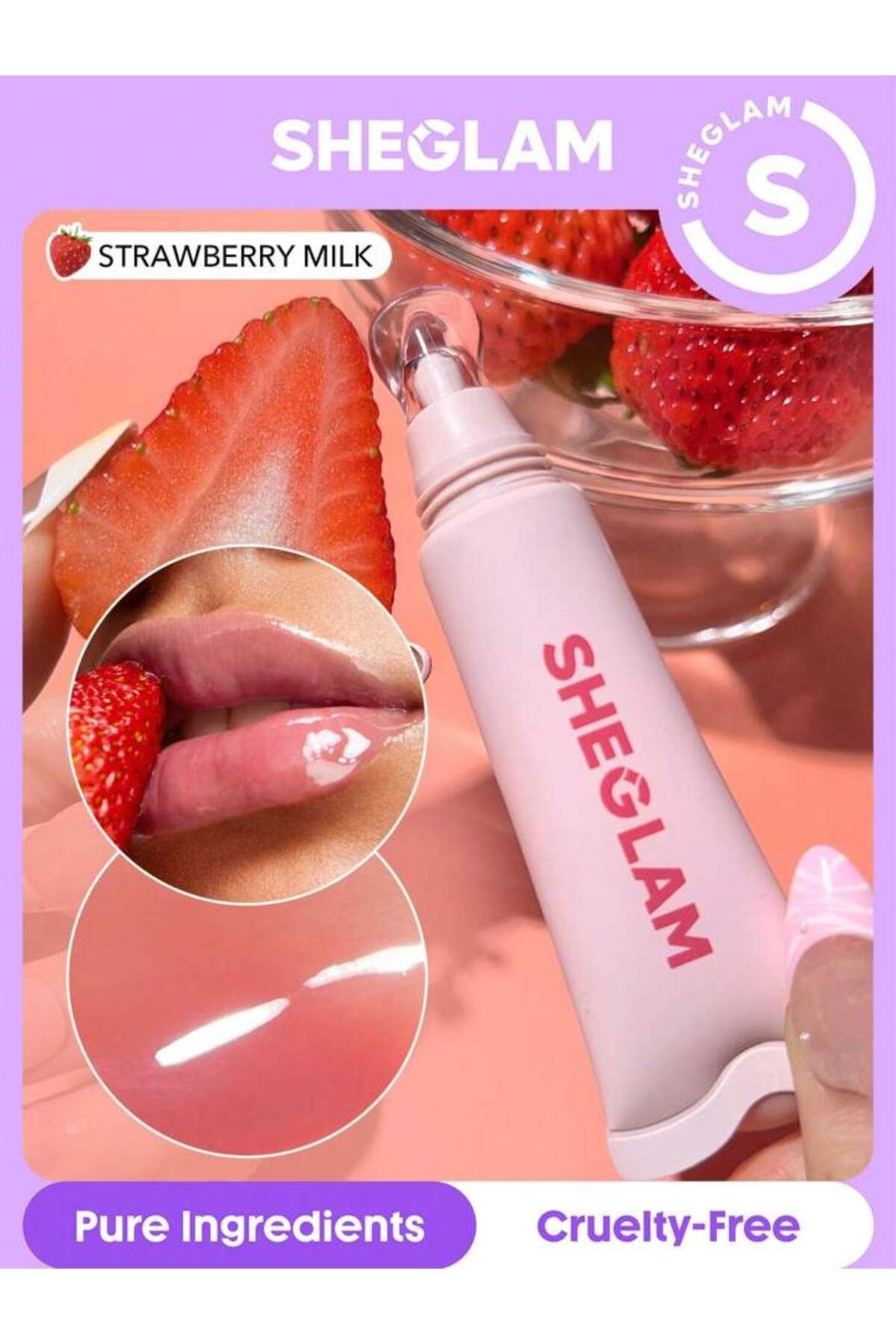 SHEGLAM Crystal Glaze Moisturising Lip Care STRAWBERRY MILK