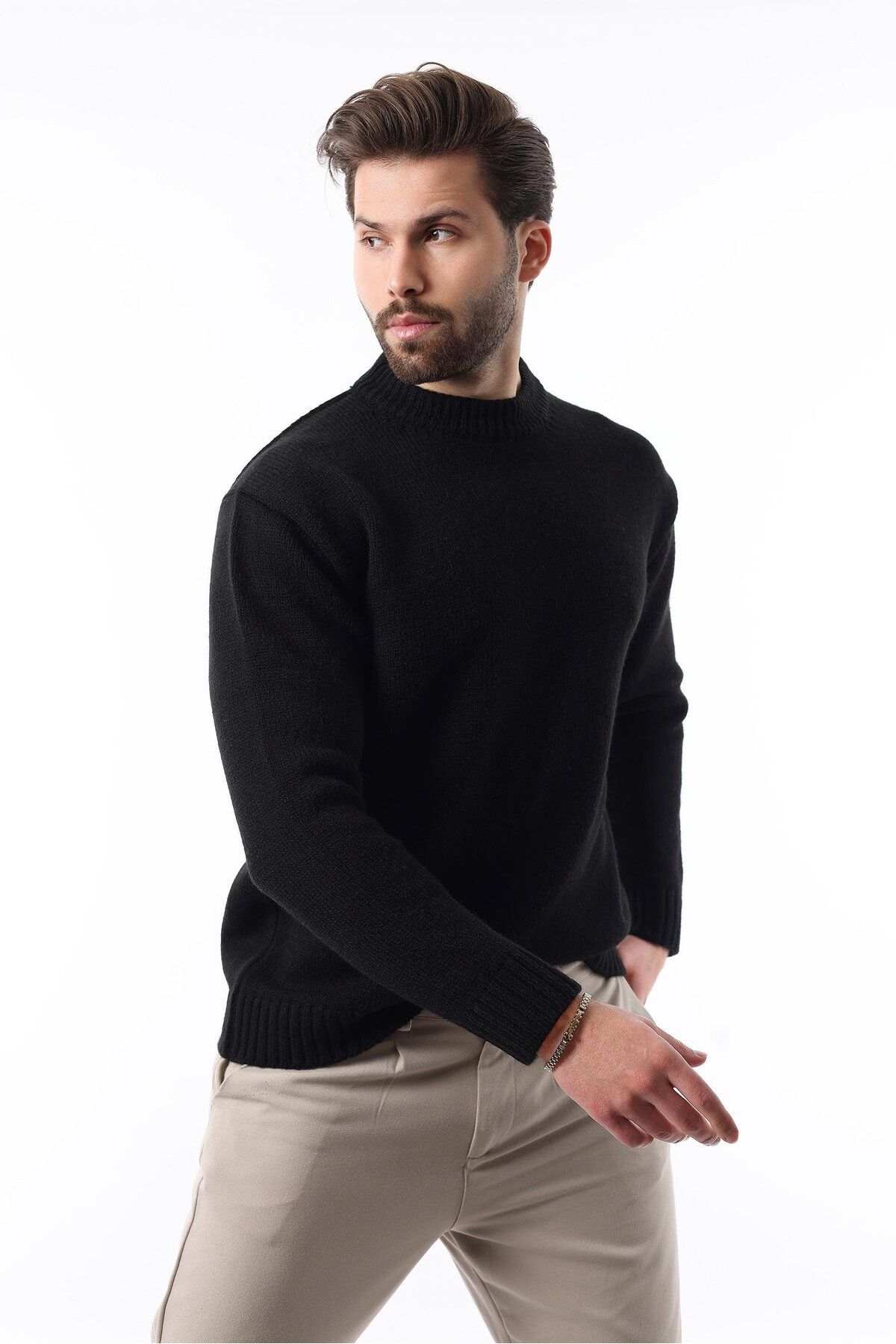 ژاکت بافتنی مردانه Black Crew Neck Overfit E7402 Madmext