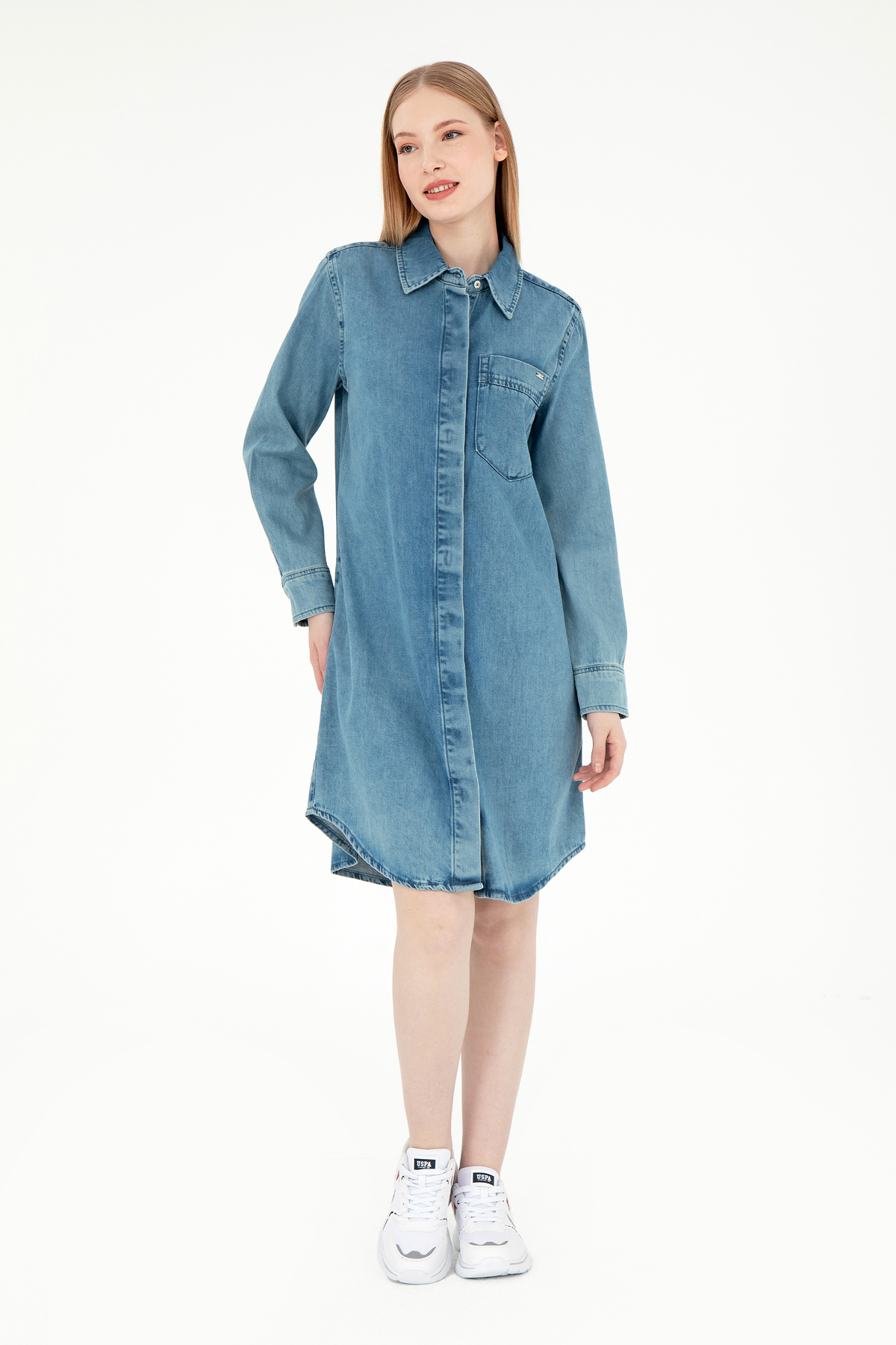 U.S. Polo Assn.  Kadın Mavi Mini Boy Jean Elbise 50289334-DN0022 - Görsel 3