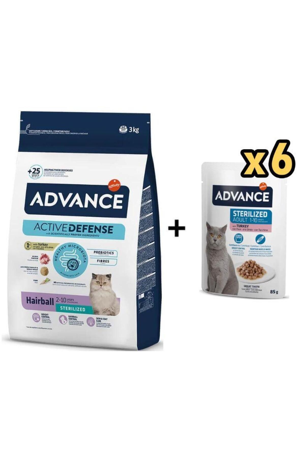 Advance Hairball Hindili Kısırlaştırılmış Kedi Maması 3 Kg + 6 Adet Advance Hindili Kısır Kedi Pouch