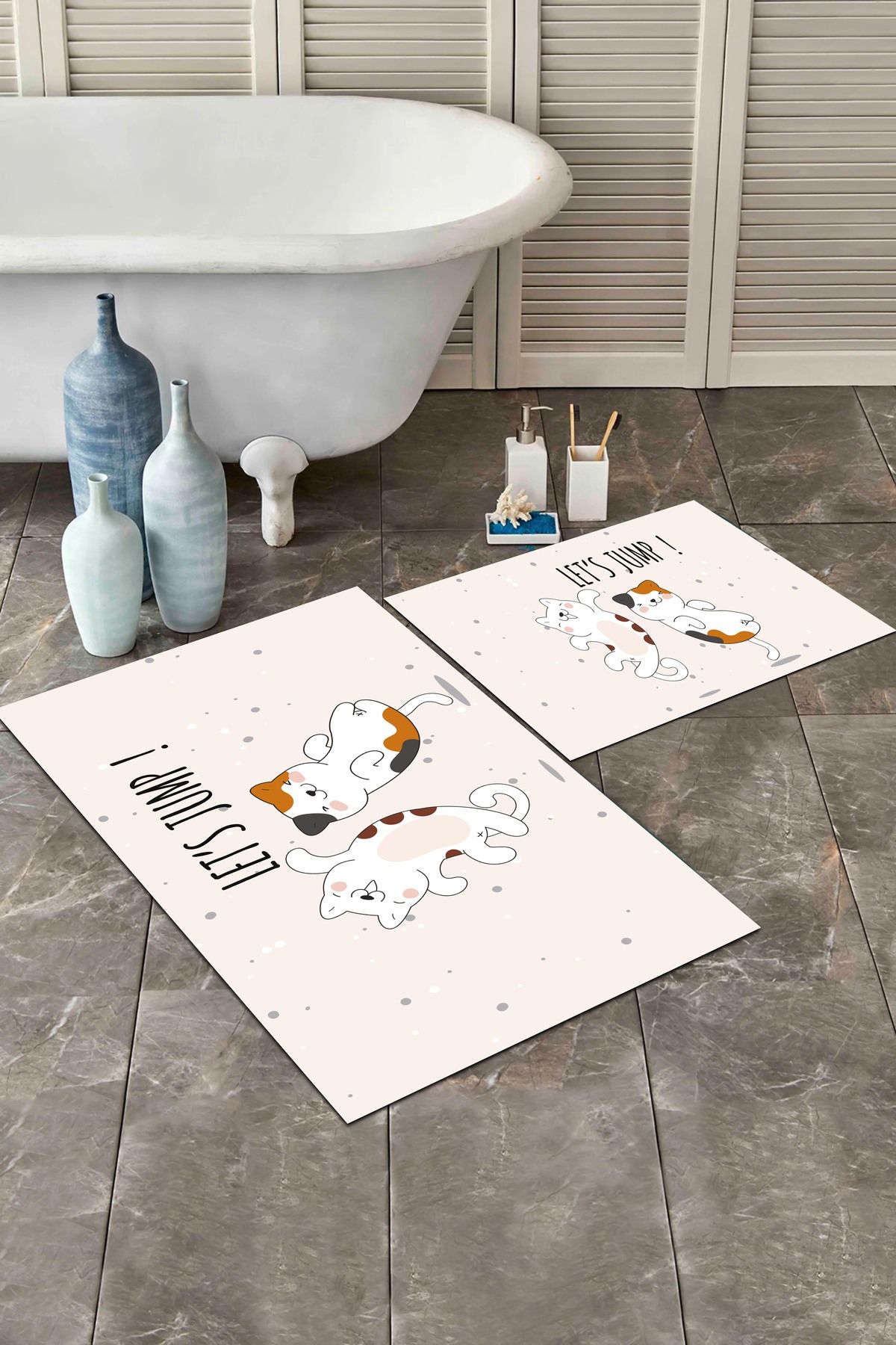 Carpetia 2'Li Set Banyo Paspası Klozet Takımı Kaydırmaz Taban Yıkanabilir Leke Tutmaz 60x100 - 40x60 Cm