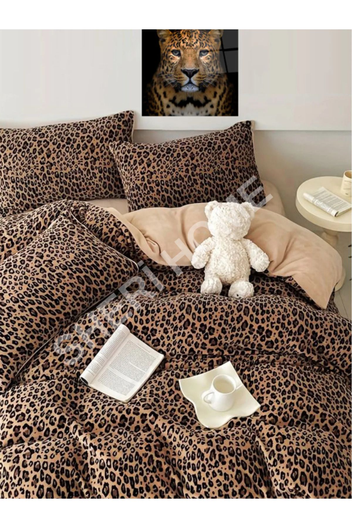 Sheri Home-Double Leopard Print Duvet Cover Set - Elastic, 100% Cotton 200X220 1