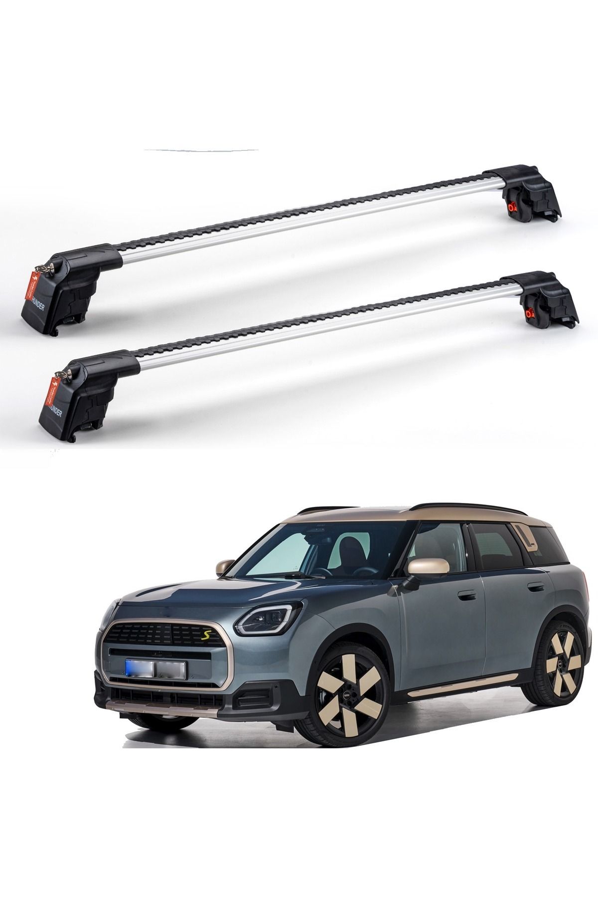 Thunder Mini Countryman E 2024 - Sonrası TRX1 Thunder Carrier Kilitli Ara Atkı Taşıyıcı Tavan Barı Gri