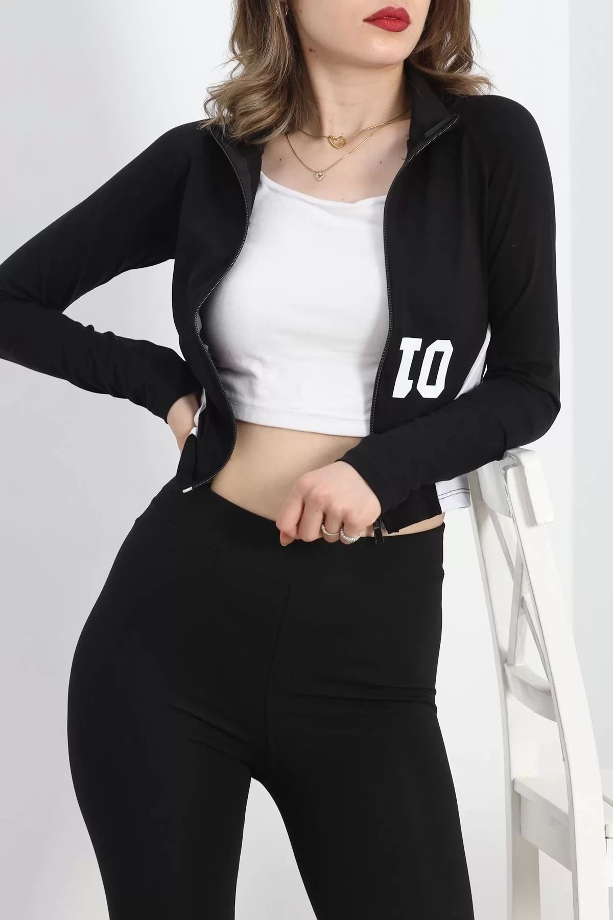 Butik-Black Combed Jacket with Zipper - 40080.1855 2