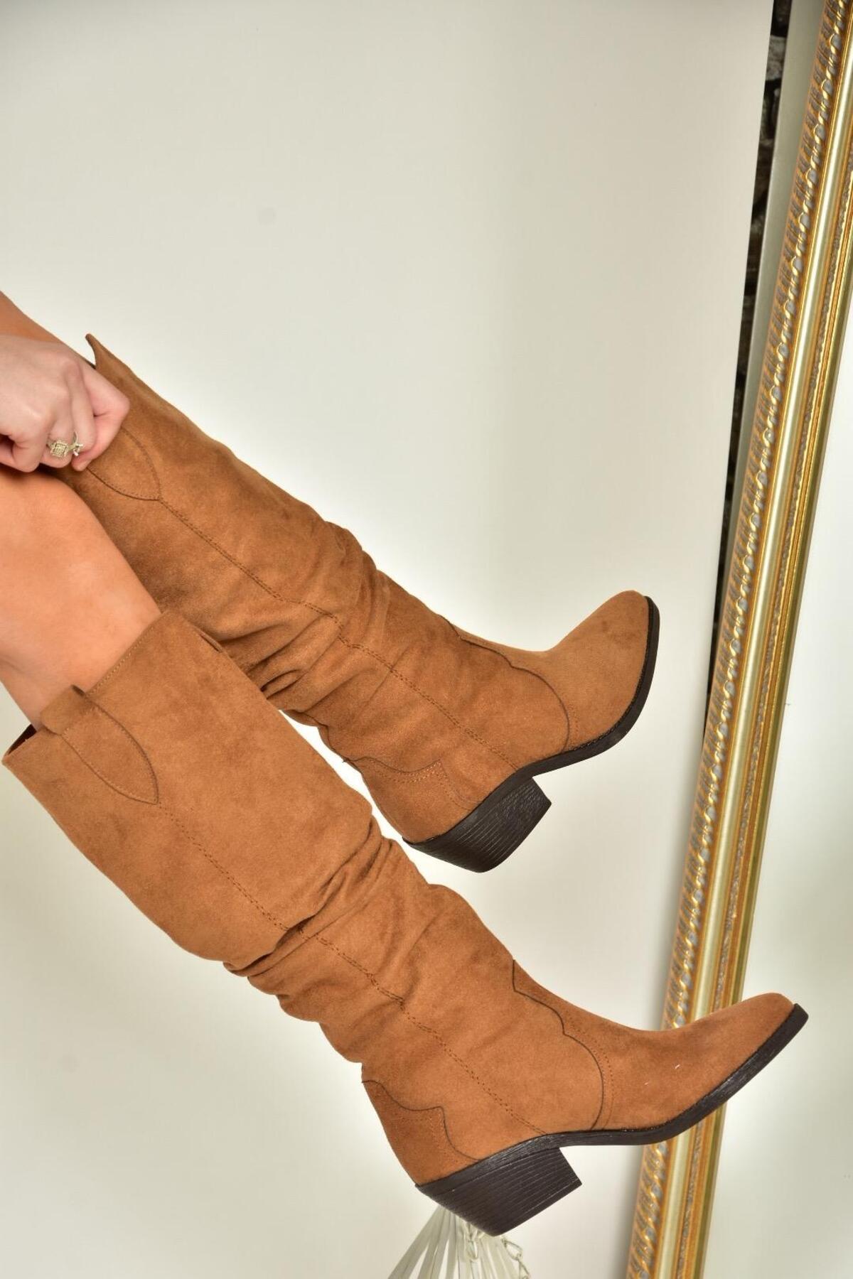 Fox Shoes T404401002 Taba Süet Büzgülü Kadın Çizme - Fiyatı, Yorumları