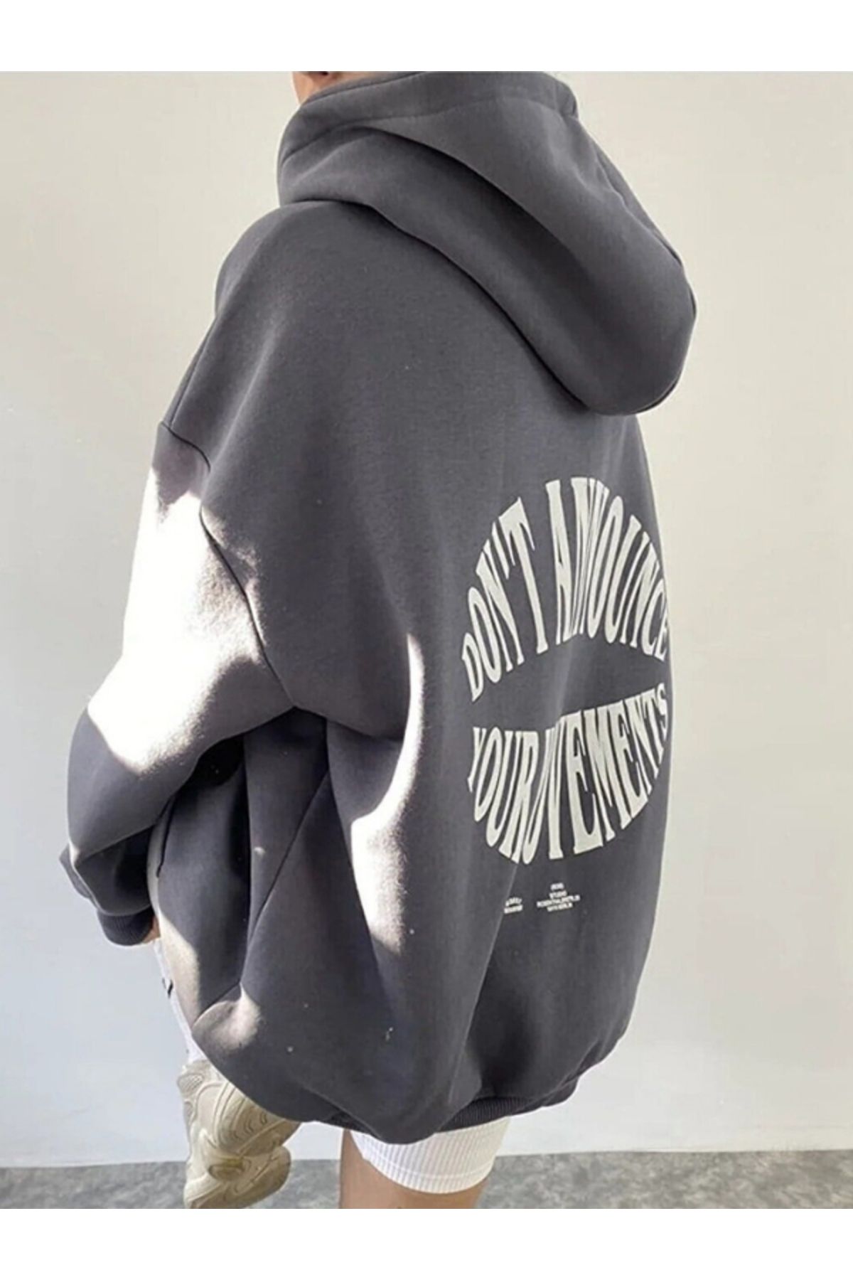 MOONBULL Kadın Füme Sırt Baskı Detaylı Kapüşonlu Oversize Sweatshirt