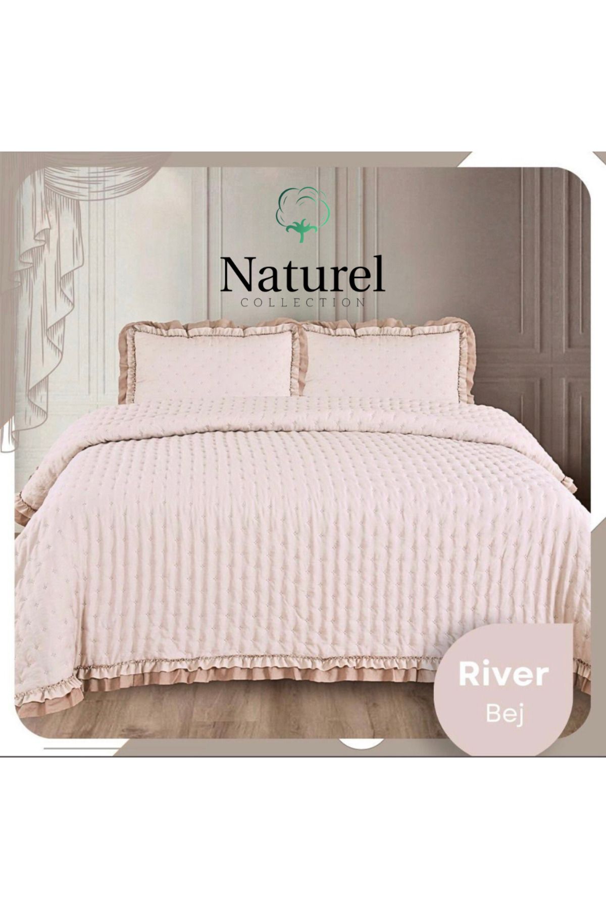 Naturel Collection Tek kişilik Pamuklu Fırfırlı Örtü Seti Yastıklı