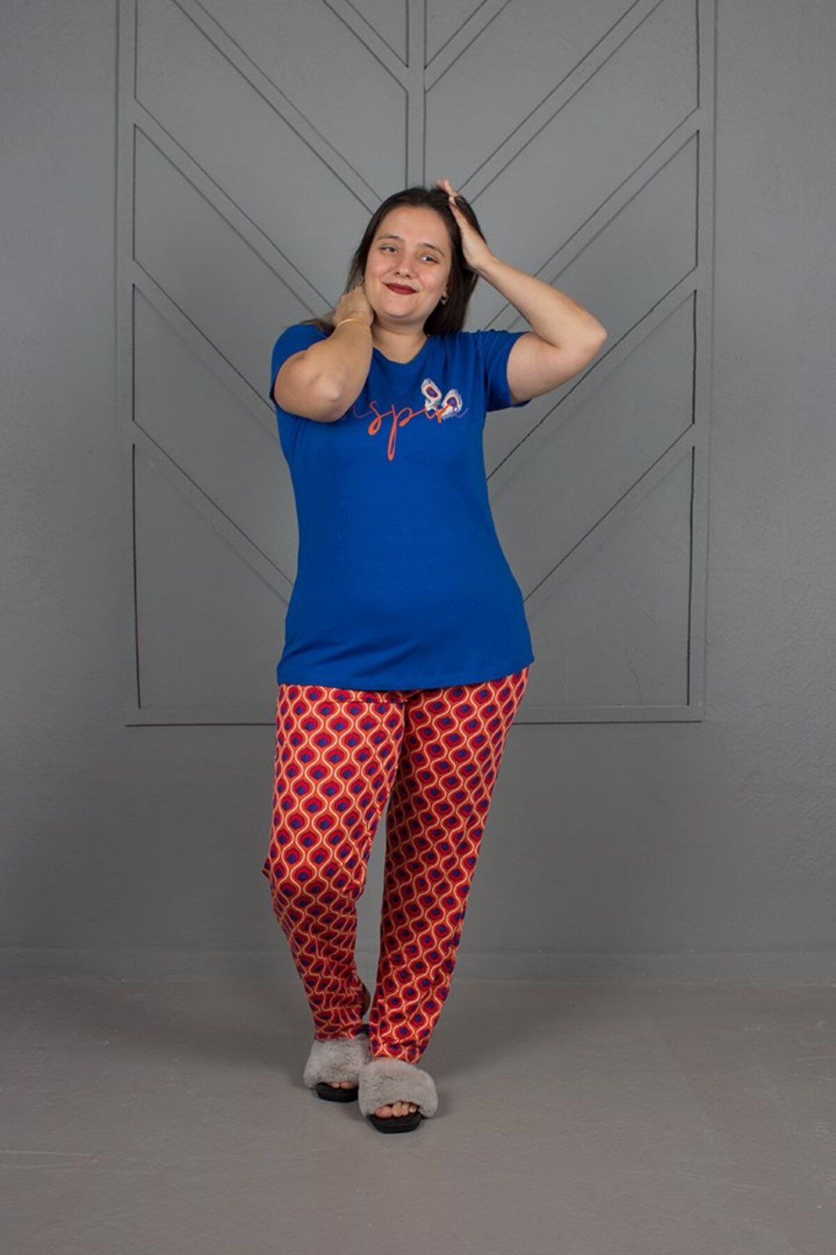 Truva XXL-Plus Size Bottom Patterned Pajamas Set 5