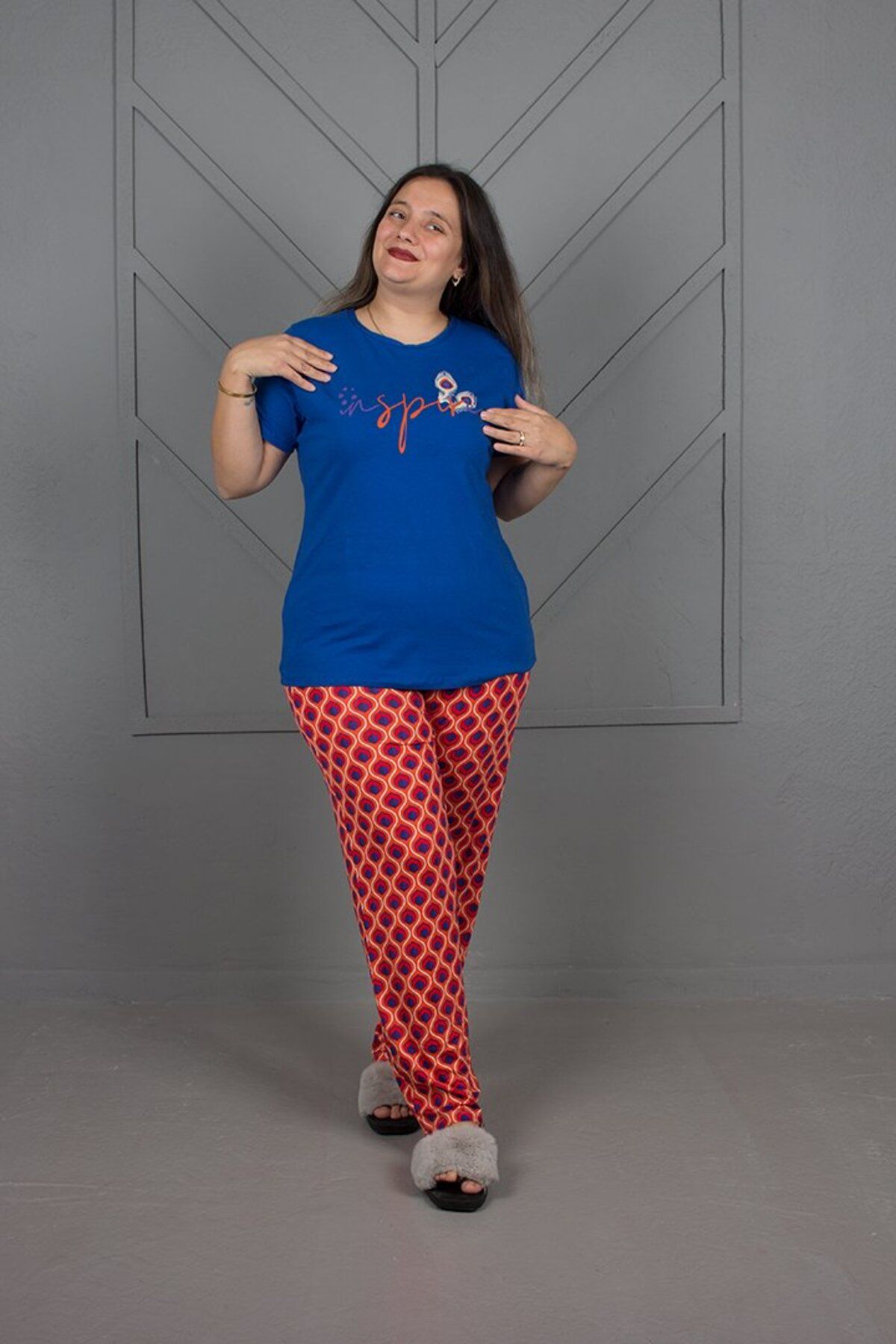 Truva XXL-Plus Size Bottom Patterned Pajamas Set 1