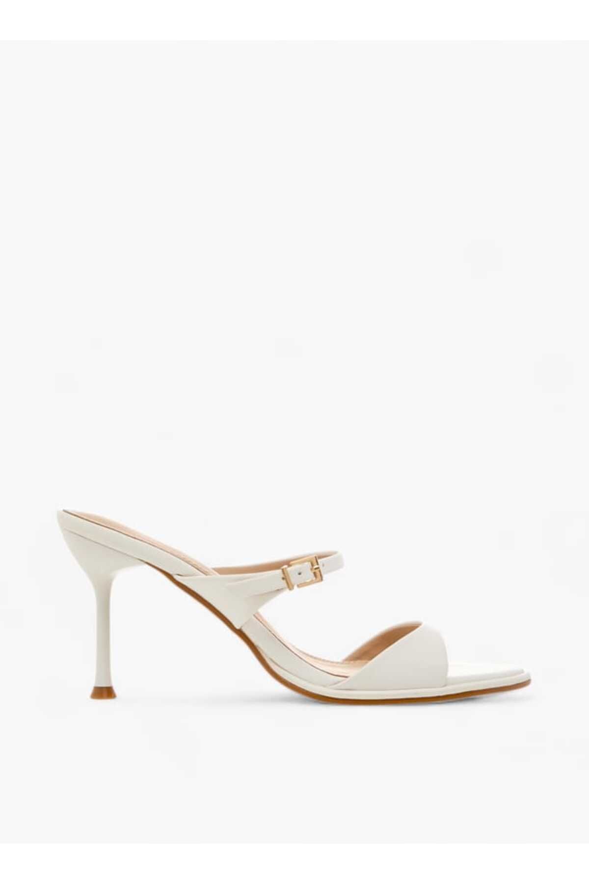 Flora Bella by Shoexpress-Flora Bella Solid Slip-On Sandals with Stiletto Heels and Buckle Detail 3