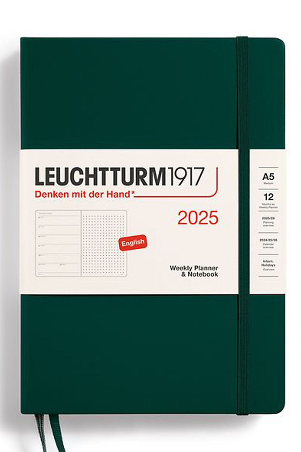 Leuchtturm1917 2025 Haftalık Ajanda ve Not Defteri, Orta Boy (A5), Sert Kapak, Noktalı, İngilizce