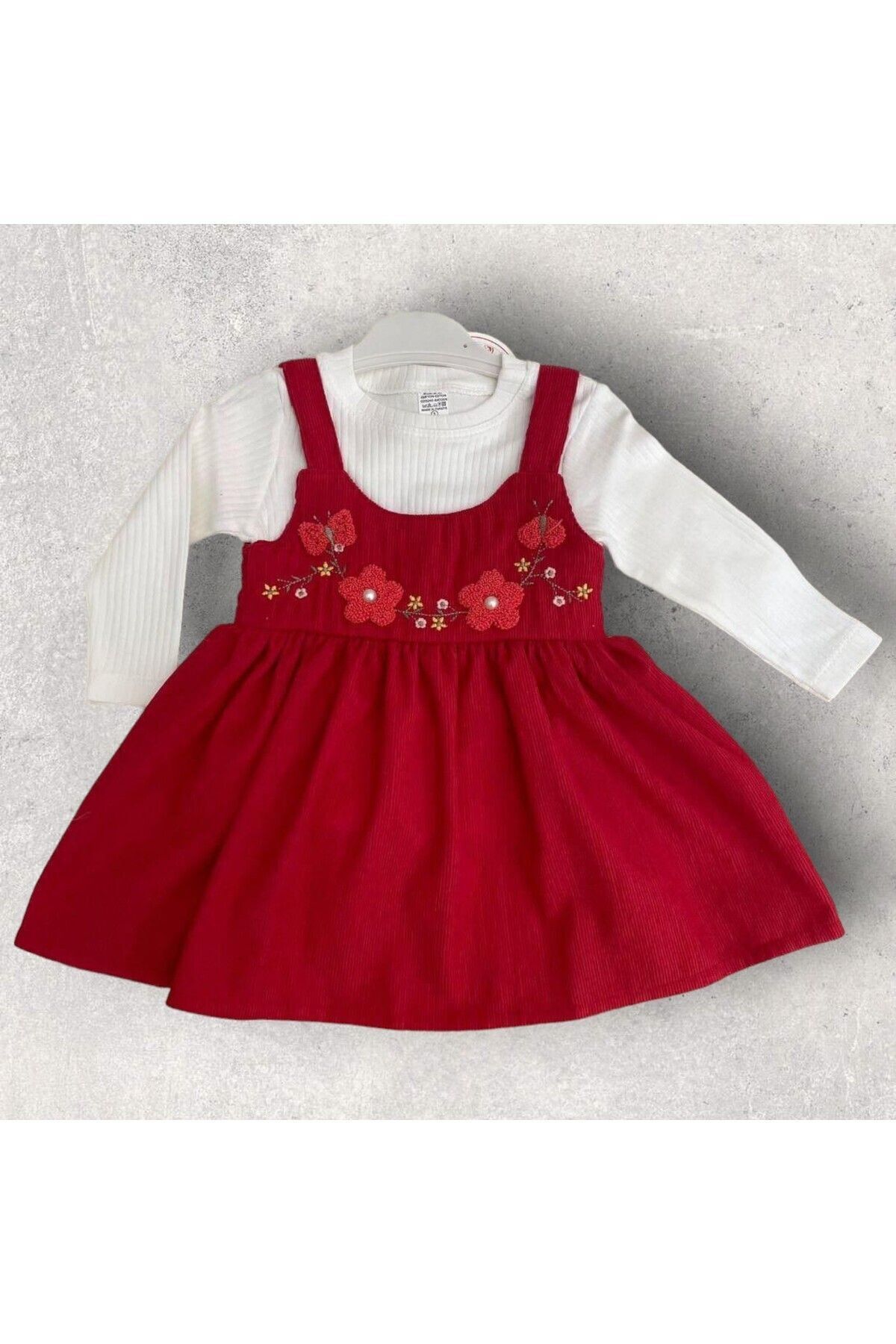 Tosyalı Burak Bebe Kız Bebek  Pamuklu Kadife Kumaşlı Tişörtü Penyeli Jile Elbise fotoğrafı 2 (önizleme)