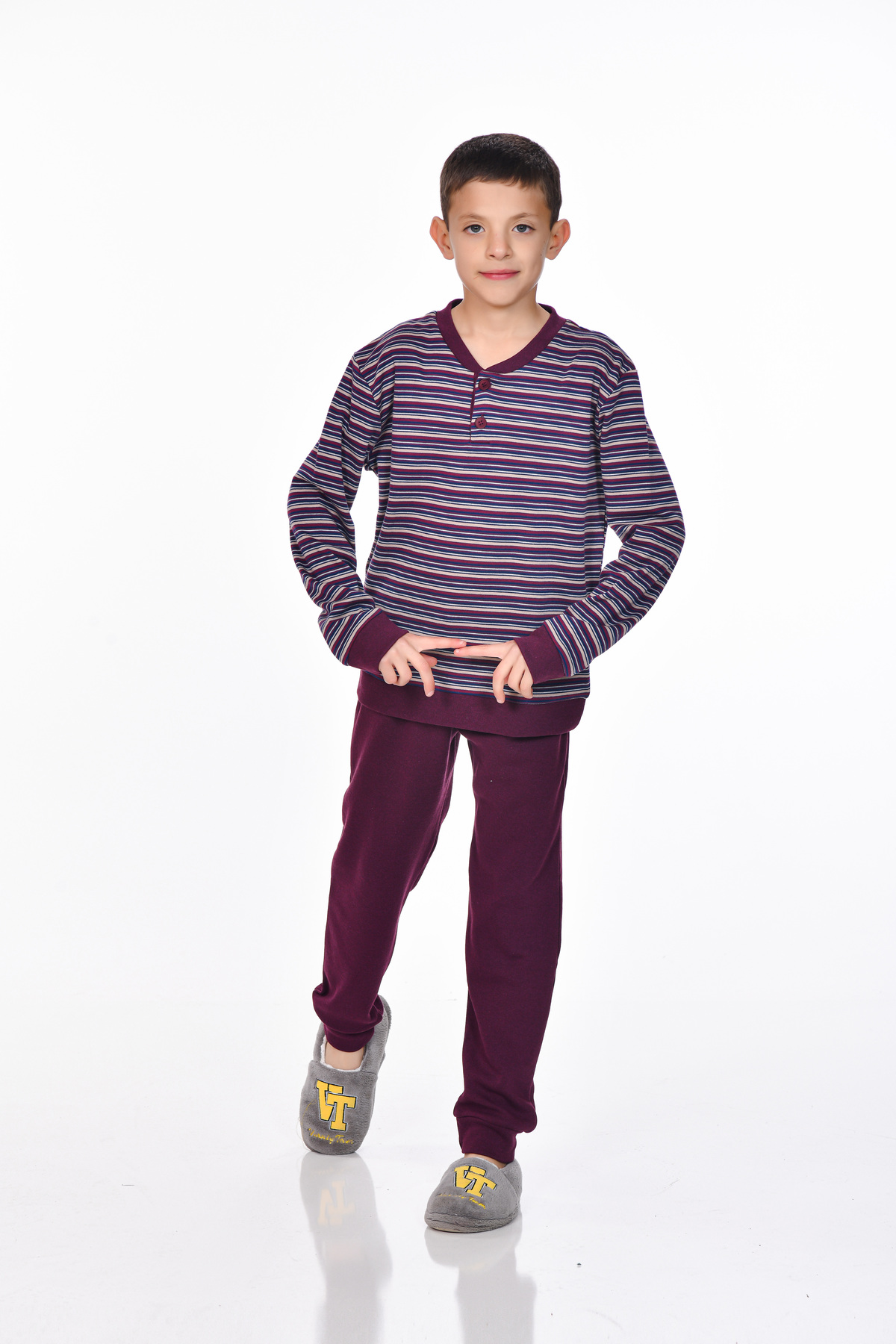 M MOONCOVER Mooncover Erkek Çocuk Mevsimlik Pamuklu Interlok Pijama Takımı – Bordo fotoğrafı 3 (önizleme)