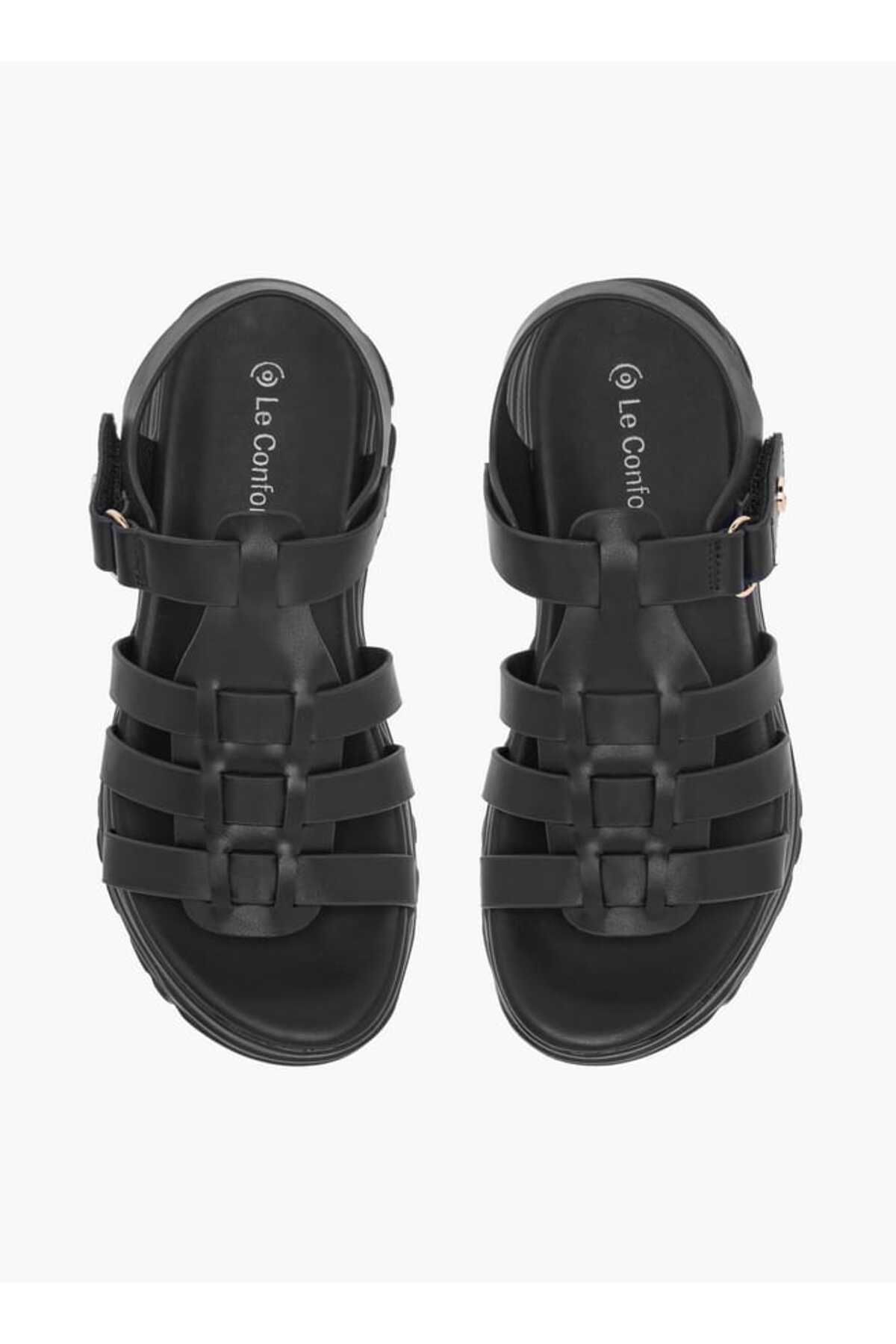 Le Confort-Solid Chunky Sole Strap Sandals with Hook and Loop Closure 1