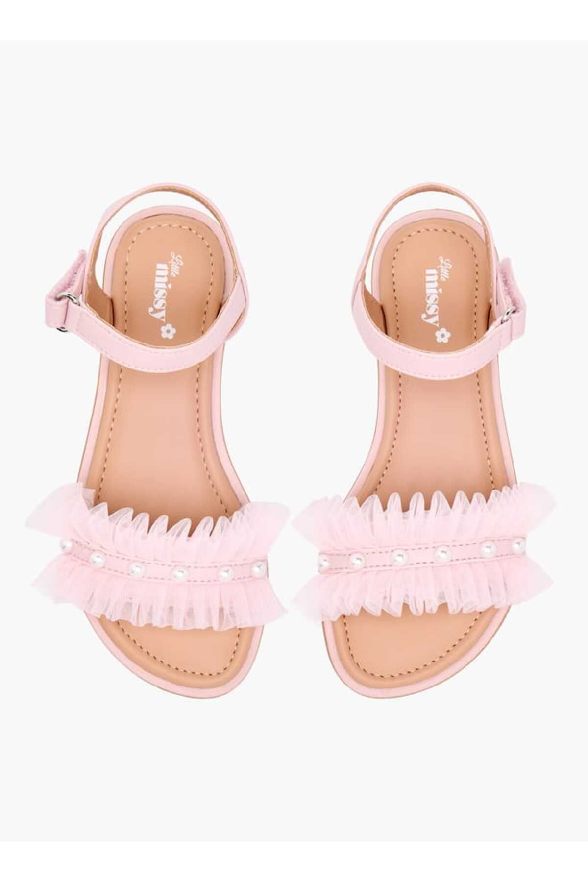 Little Missy-Ruffle Detail Strap Sandals with Hook and Loop Closure 1